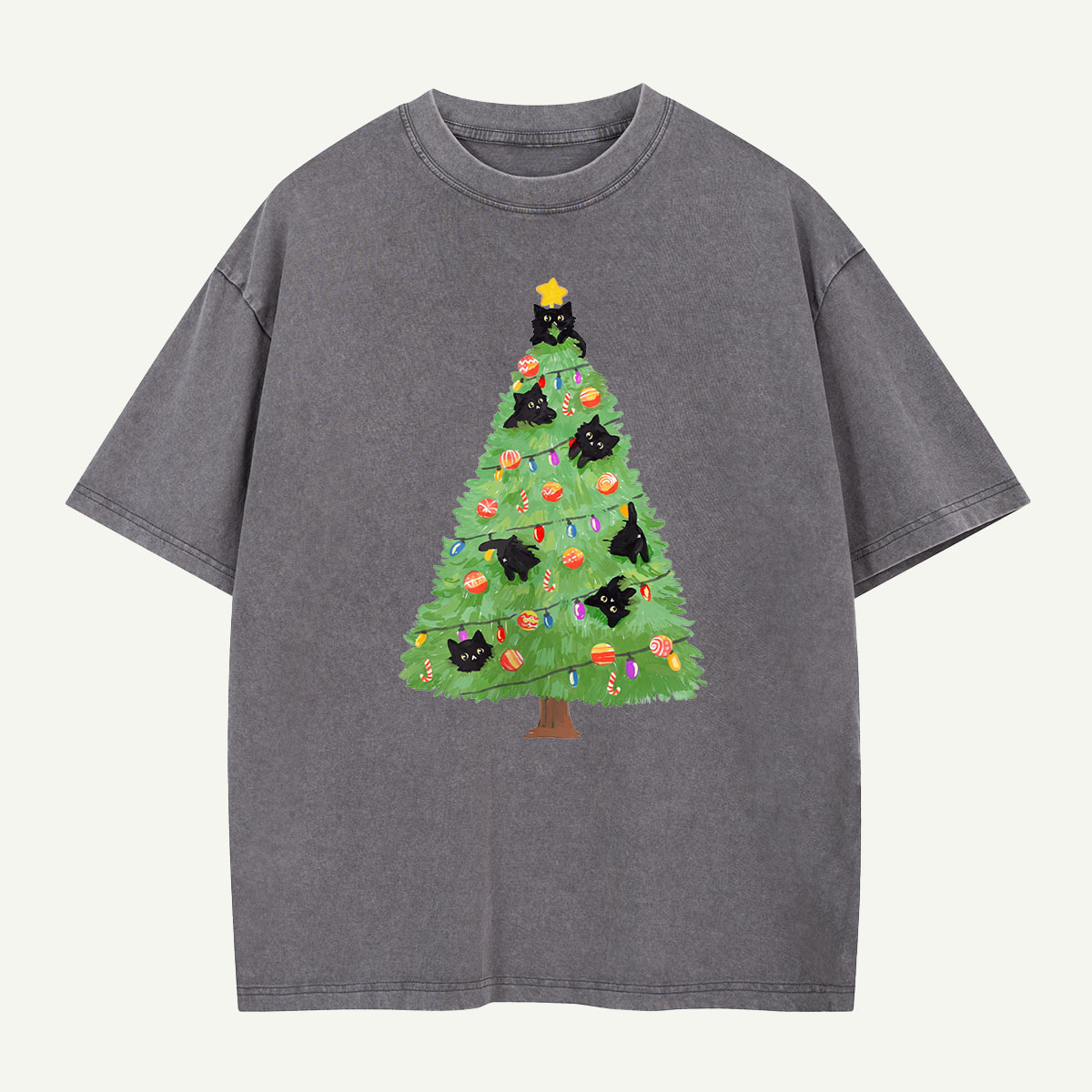 Cats in the Christmas Tree Washed T-Shirt
