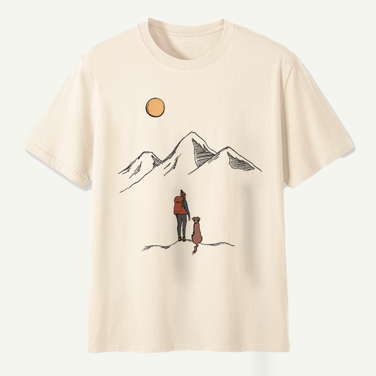 Moonlit Hiker And Dog Mountain Journey T-Shirt
