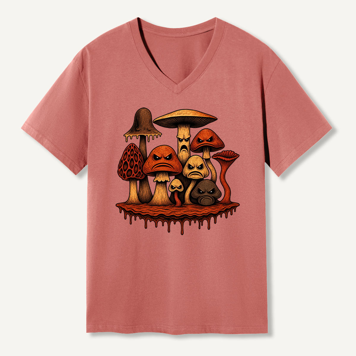 Grumpy Mushroom Forest Crew V-neck T-Shirt