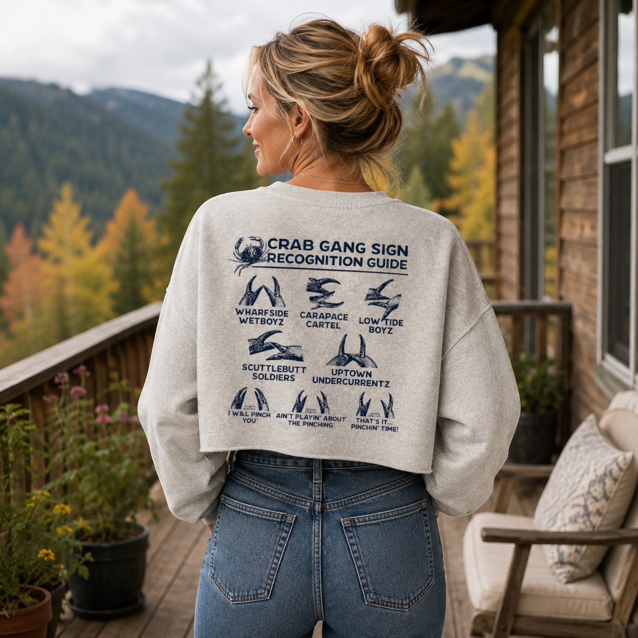 Scuba Diving Hand Signal Communication Guide Women's Washed Cropped Sweatshirt