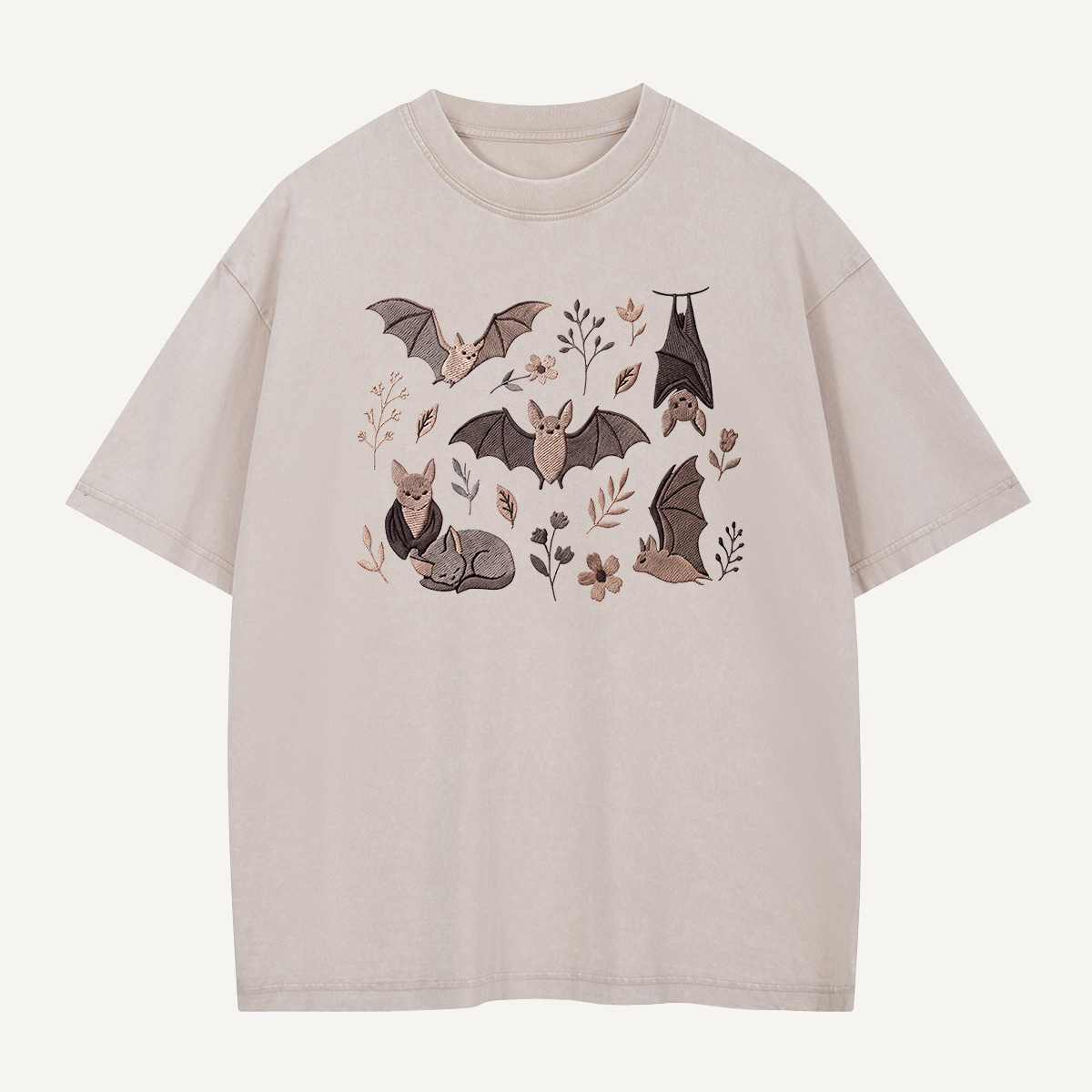 Bat Blooms & Midnight Wings Embroidered Washed T-Shirt