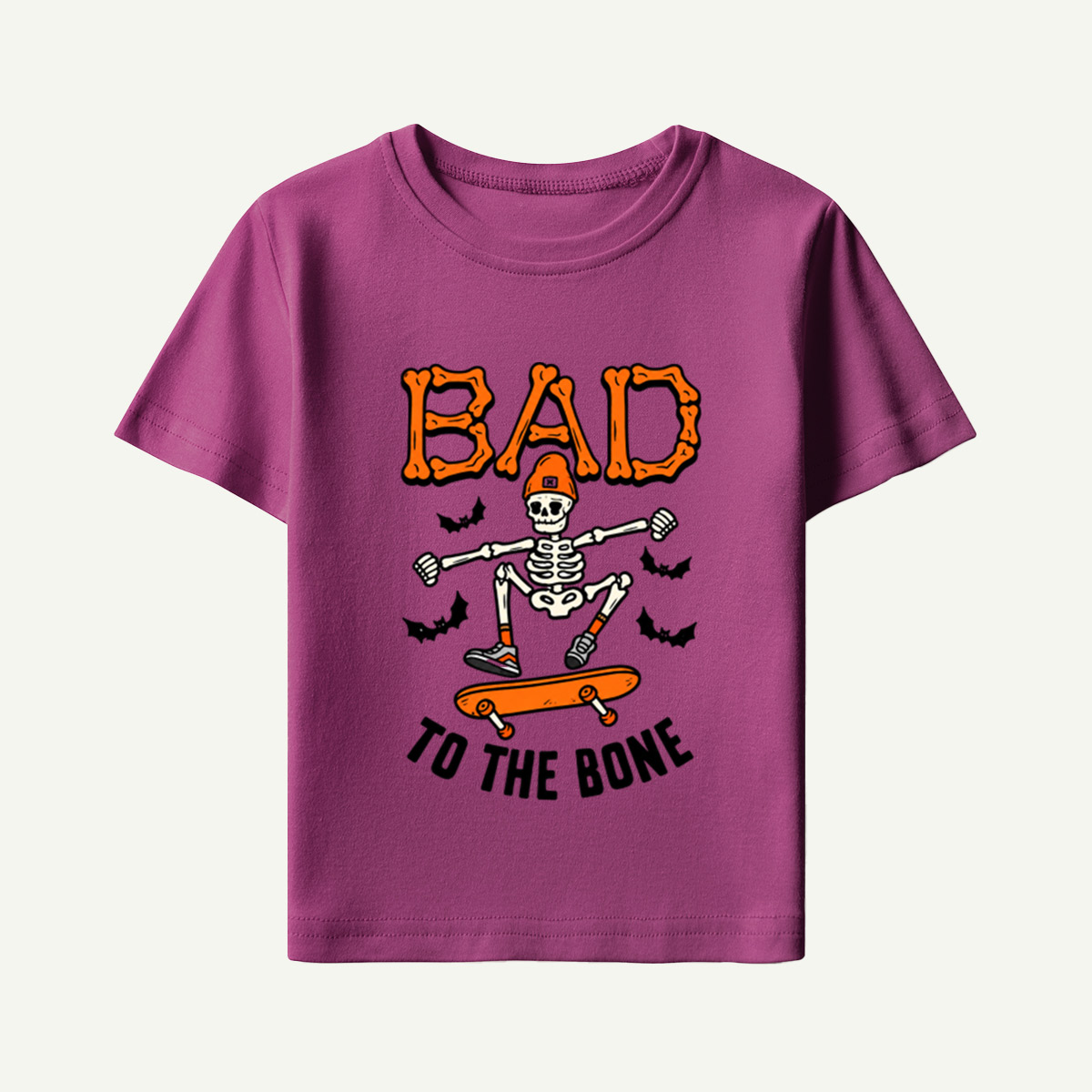 Bad To The Bone Skate Skeleton Halloween Kids T-Shirt