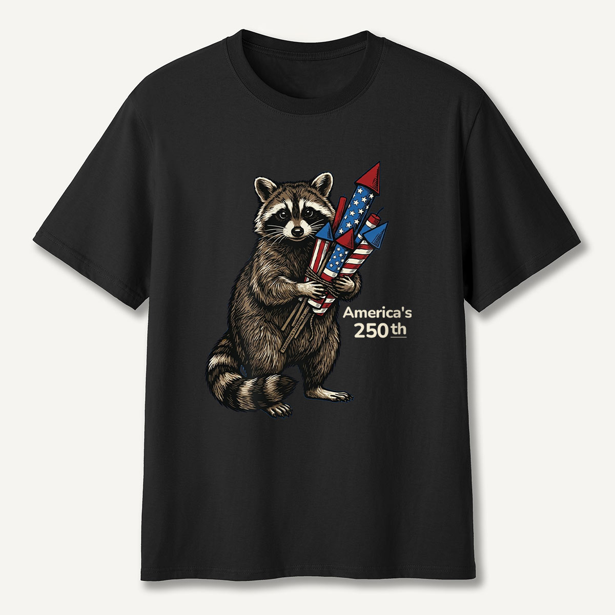 Raccoon America’s 250th Fireworks T-Shirt