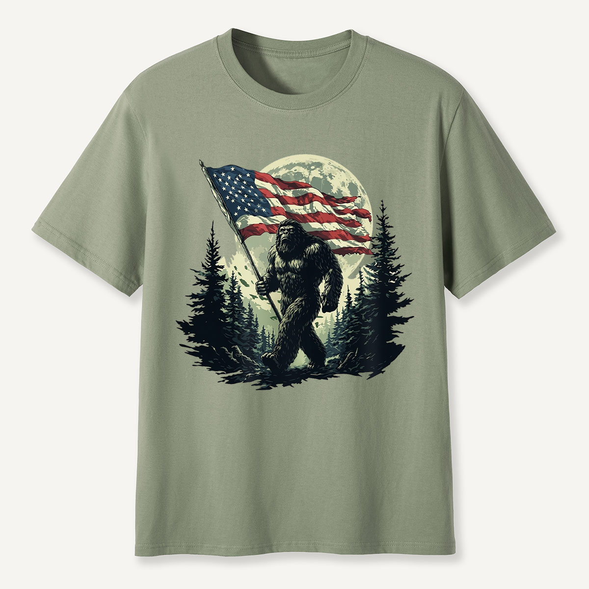 Forest Moon Cryptid with American Flag T-Shirt