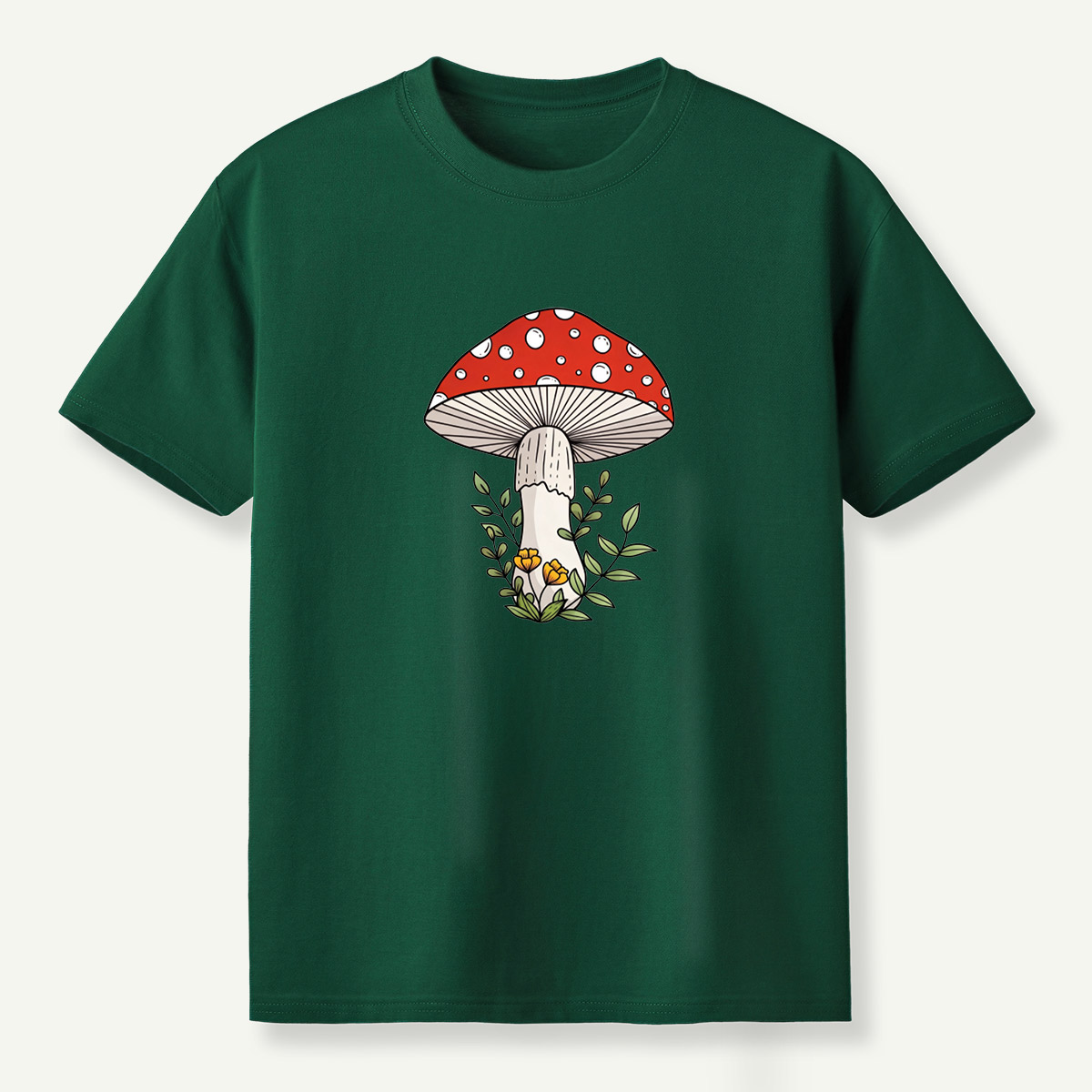 Red Amanita Mushroom Wildflower Botanical Illustration T-Shirt