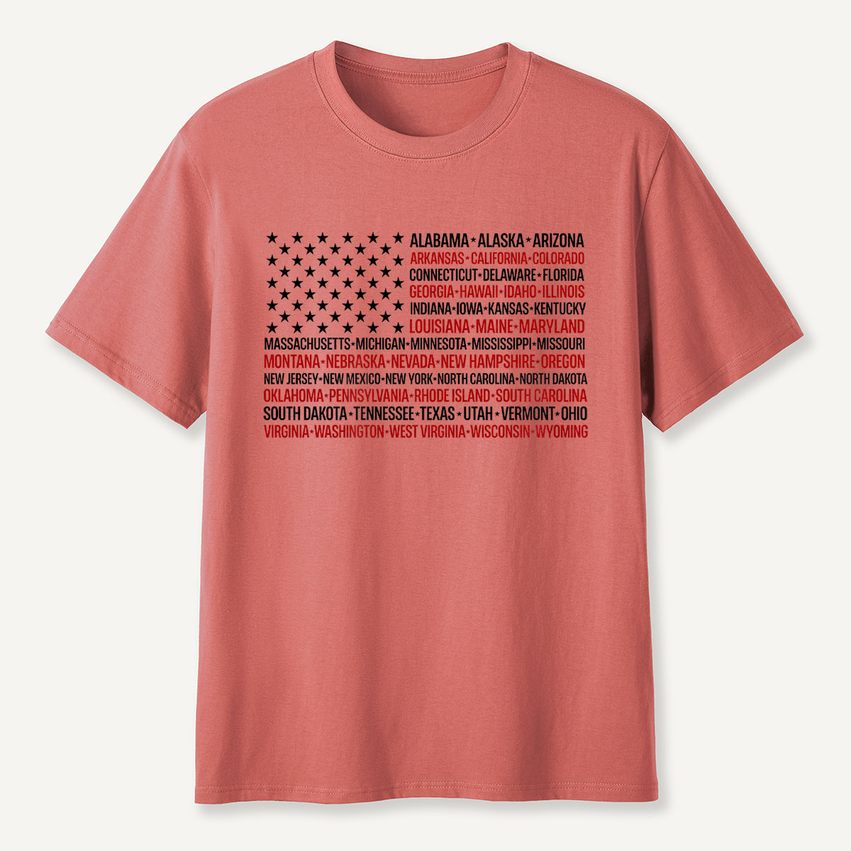 United States Flag with All 50 States Names T‑Shirt