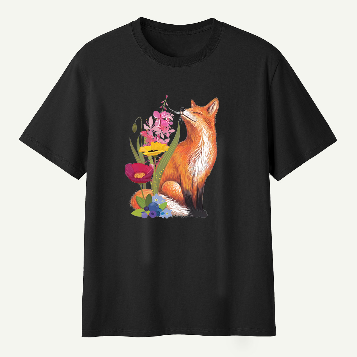 Red Fox Wildflower Blueberry Botanical Garden T-Shirt