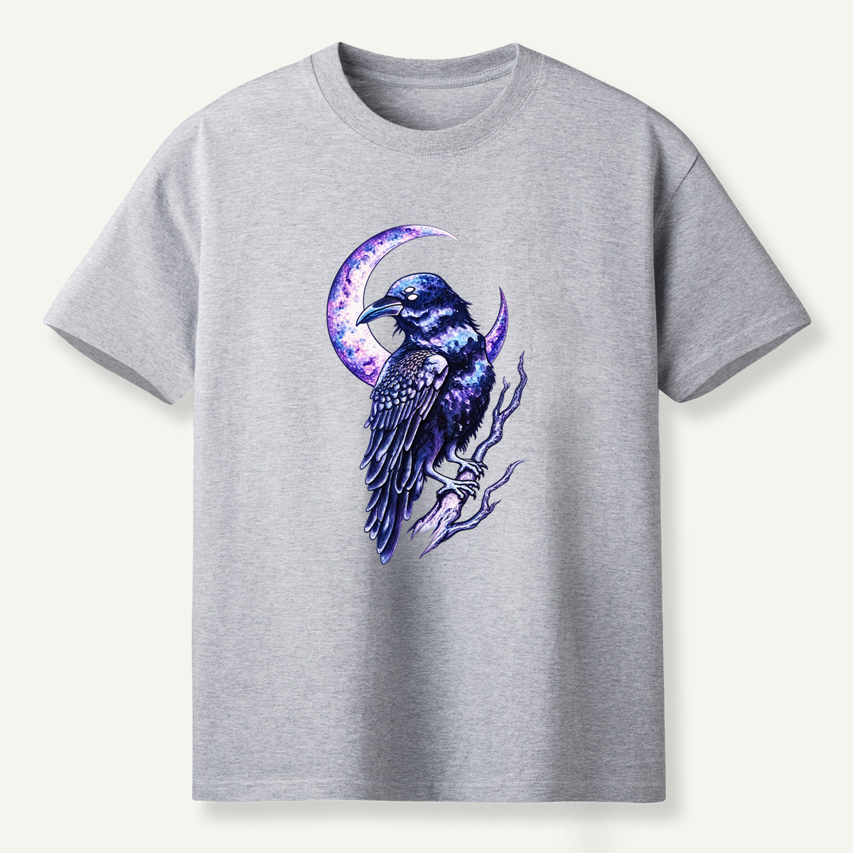 Galaxy Raven Crescent Moon Celestial Art T-Shirt