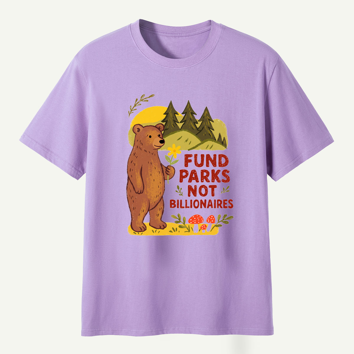 Fund Parks Not Billionaires Bear Wildflower Mountain Graphic T-Shirt