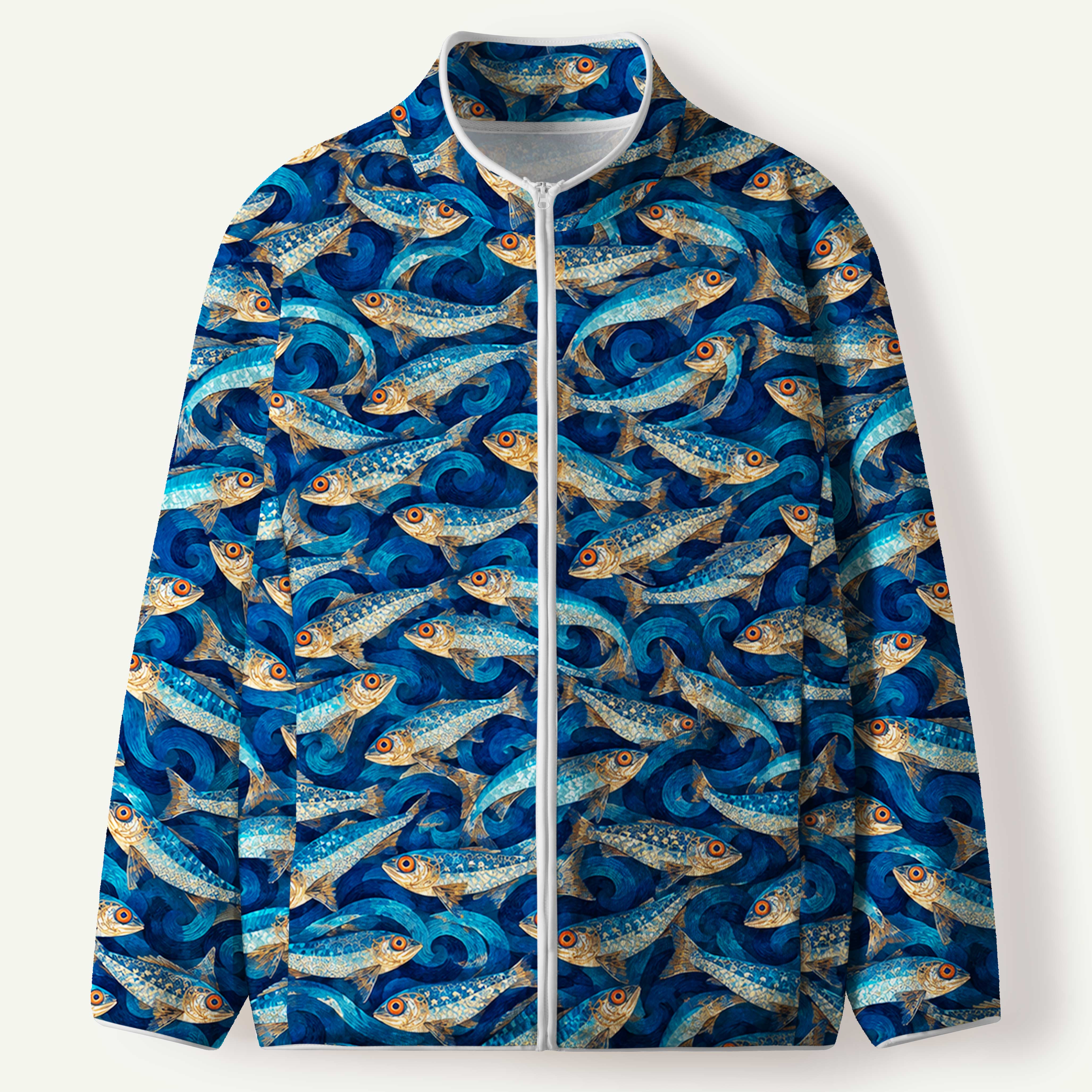 Deep Blue Ocean Fish School Men's Flannel Zip Front Cardigan