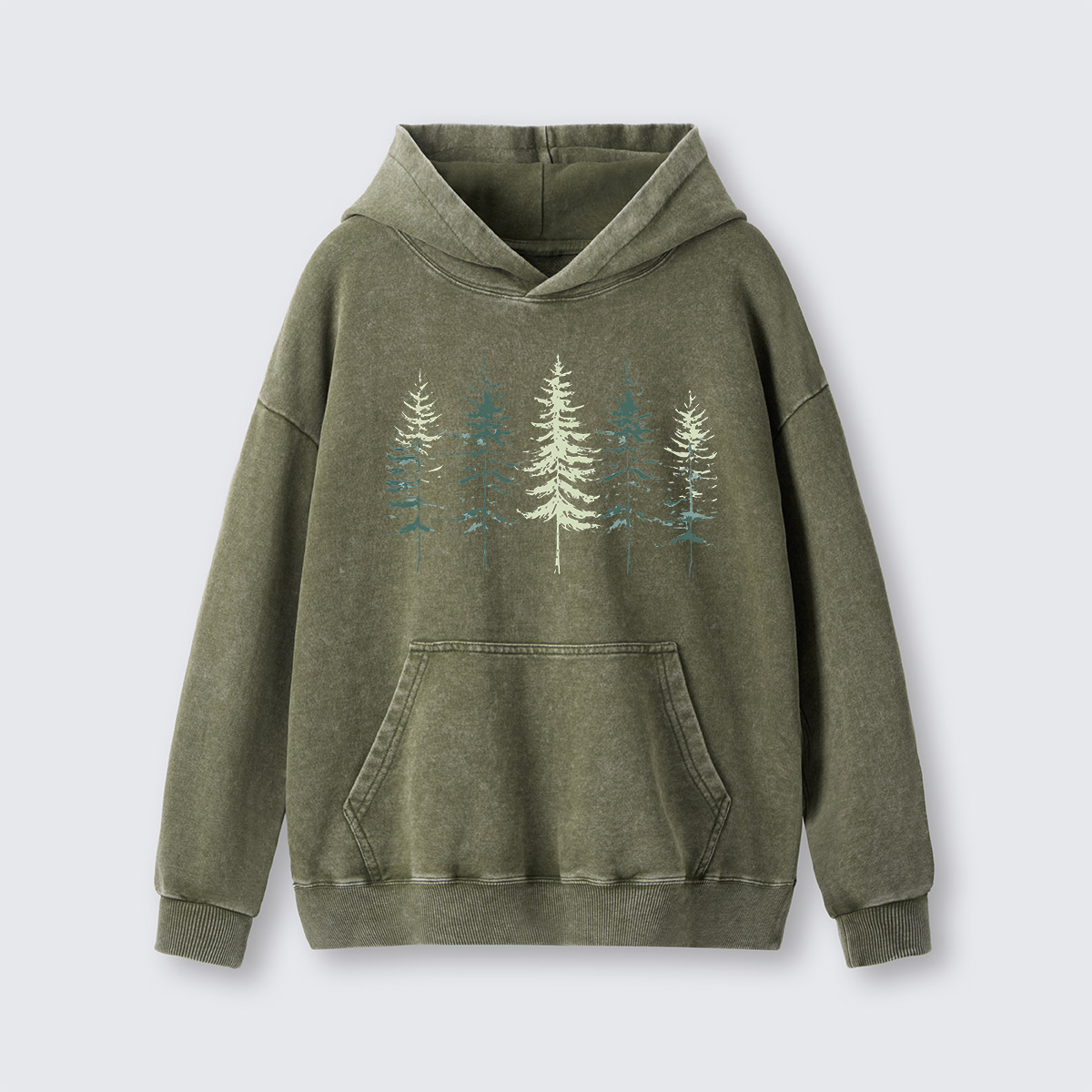 Minimal Pine Forest Silhouette Washed Hoodie