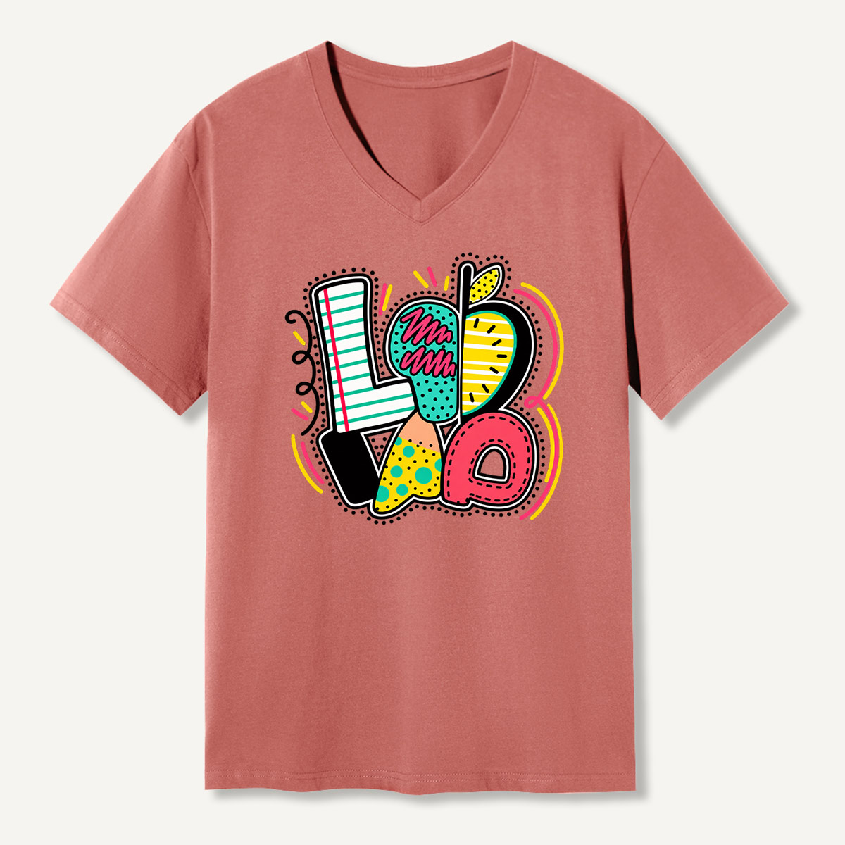 Colorful Love School Retro Graphic V-neck T-Shirt