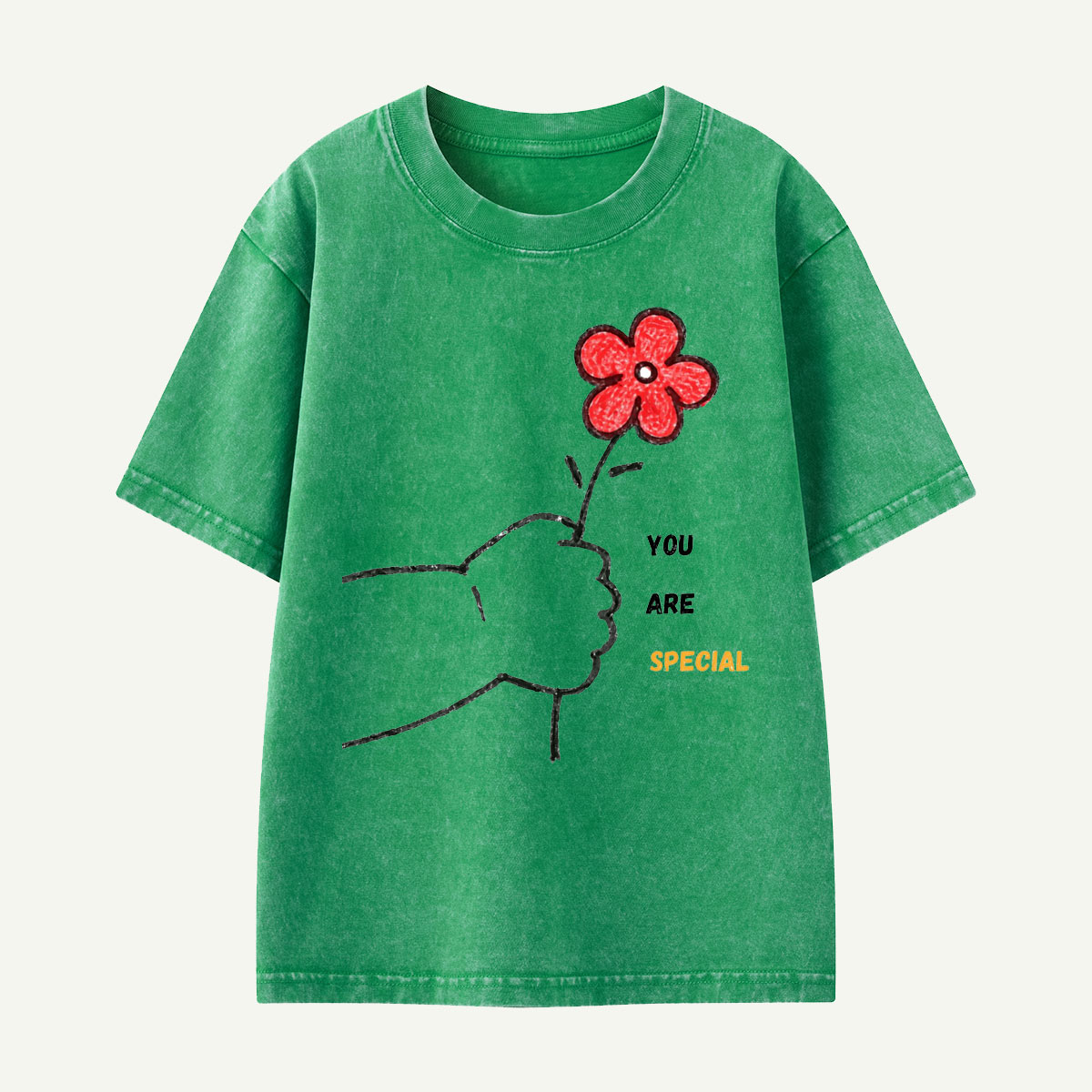 You Are Special Flower Hand Kids Washed T-Shirt