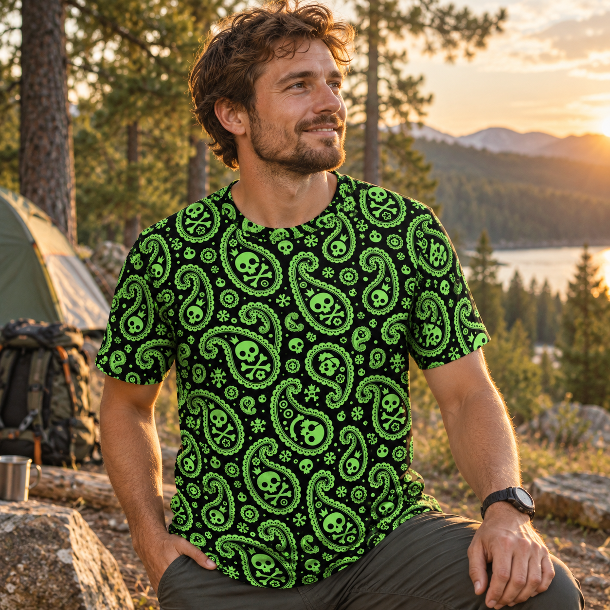 Toxic Green Skull Paisley Premium Pure Cotton Tee