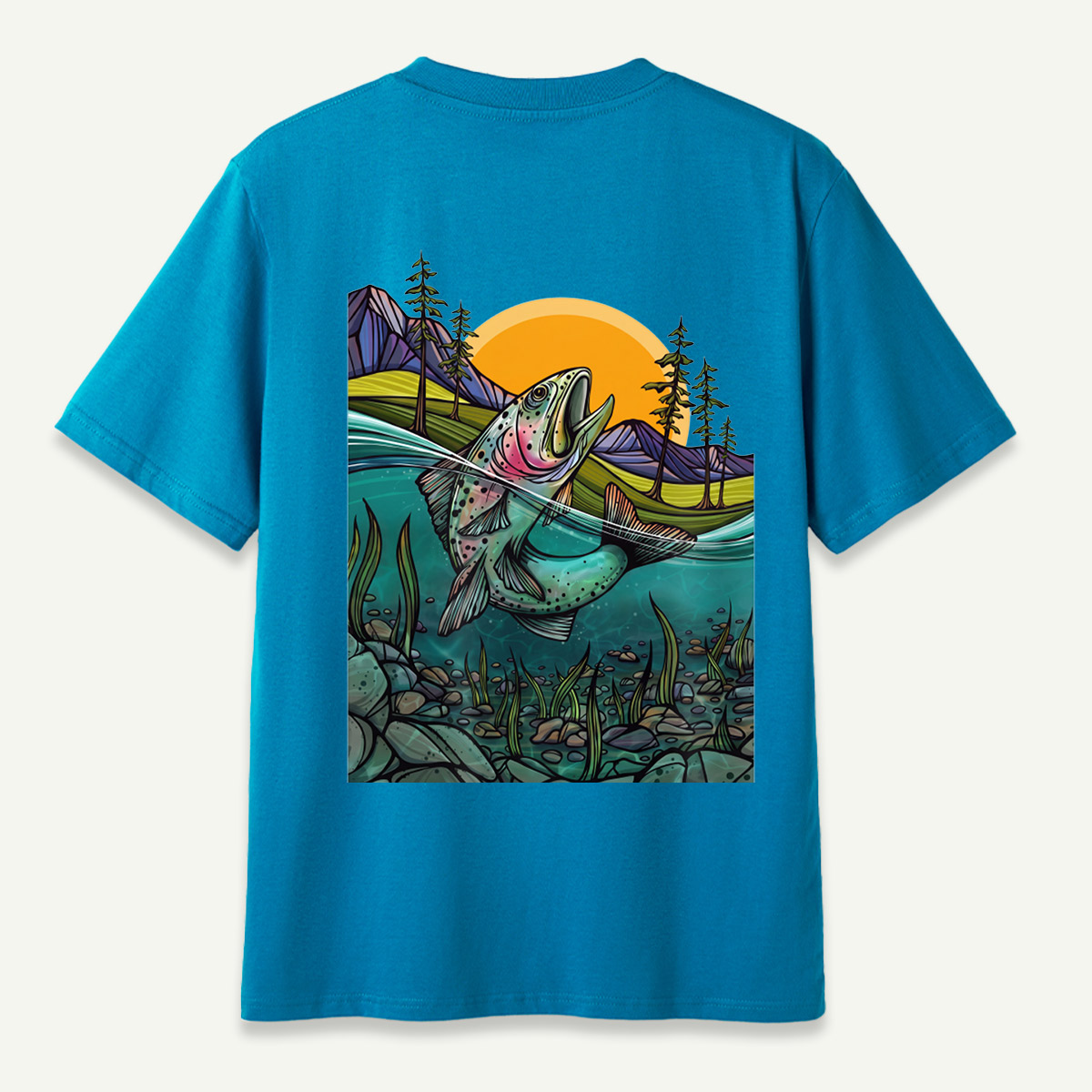 Leaping Trout River Mountain Sunset Landscape T-Shirt