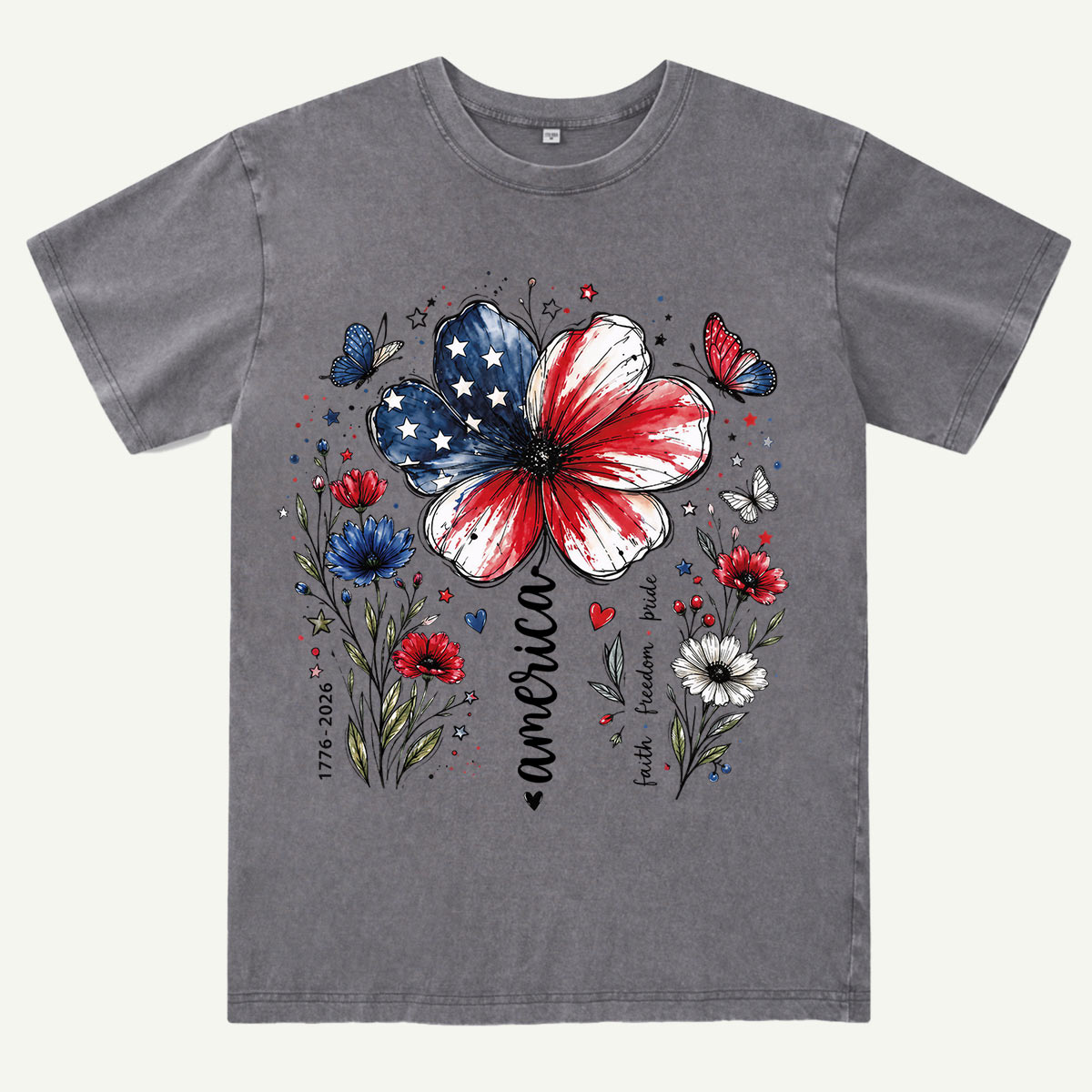 USA 250th Anniversary Floral Washed T-Shirt