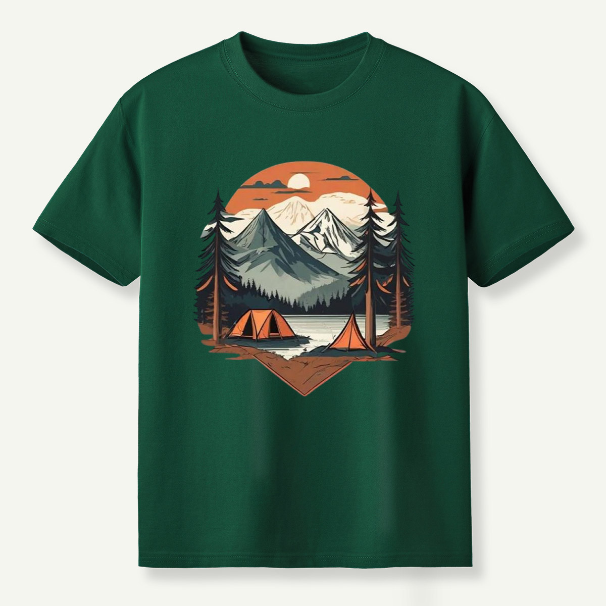 Sunset Mountain Lake Pine Forest Camping T-Shirt
