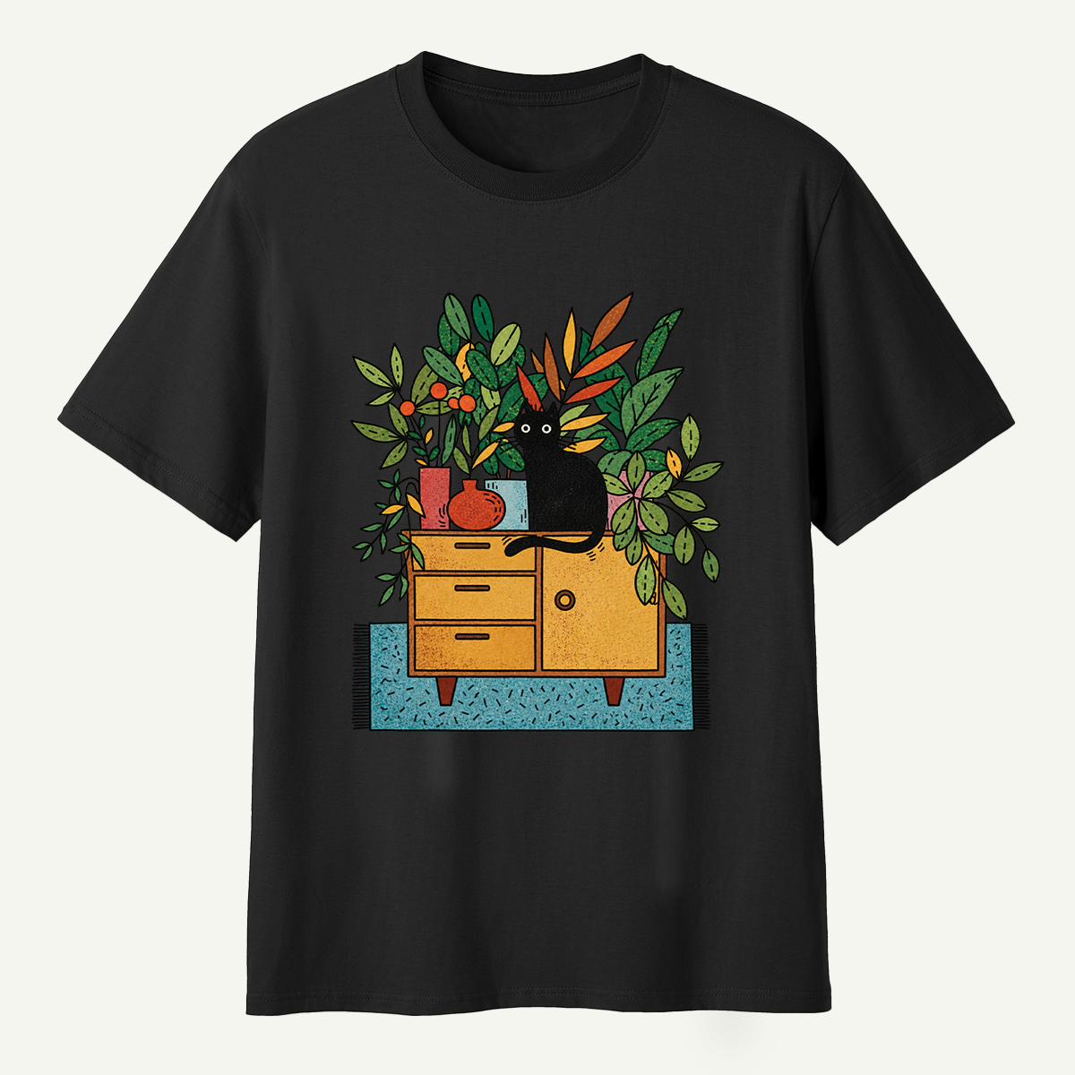 Black Cat Houseplant Cabinet Indoor Jungle T-Shirt