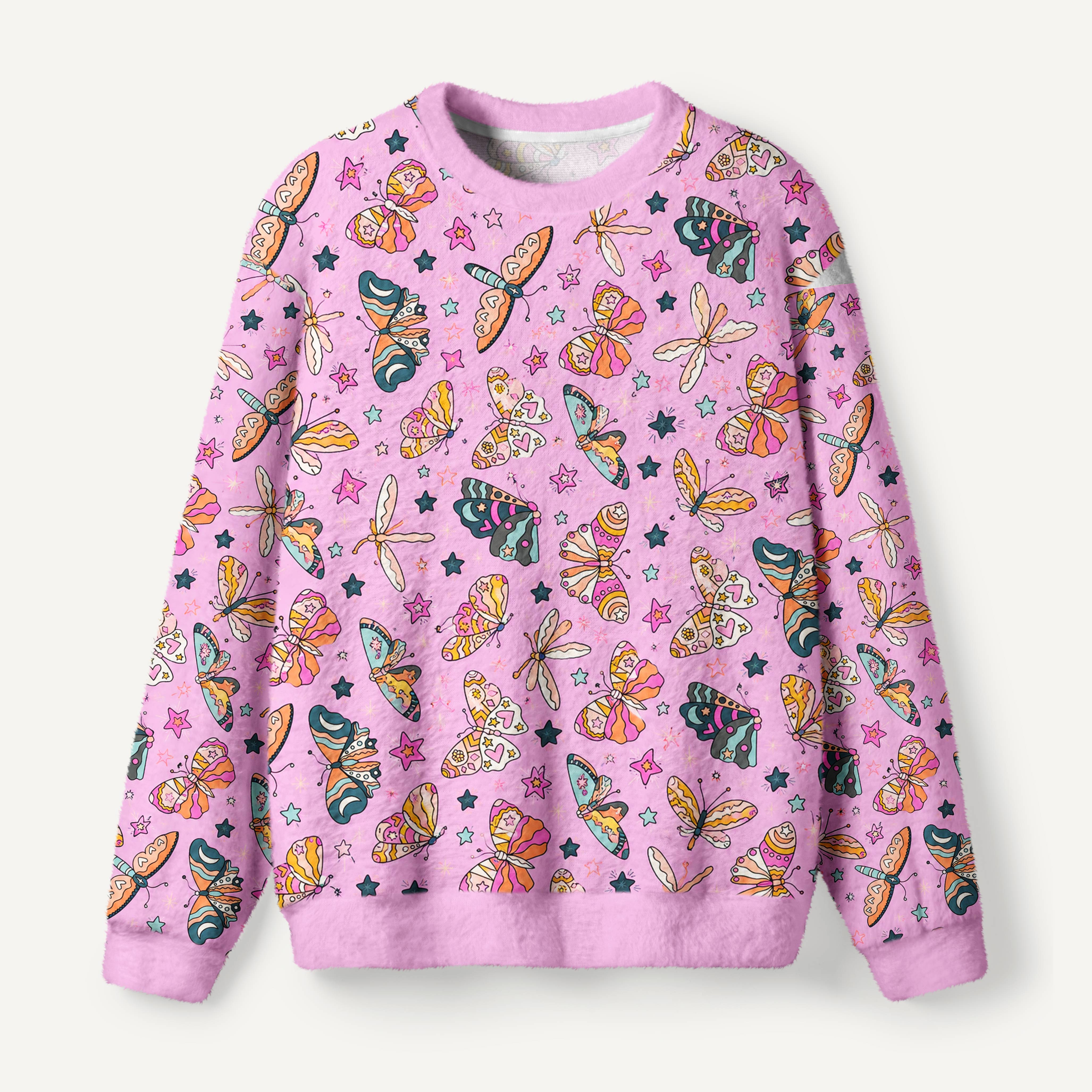 Celestial Butterfly Star Pattern Ugly Fuzzy Fleece Sweatshirt