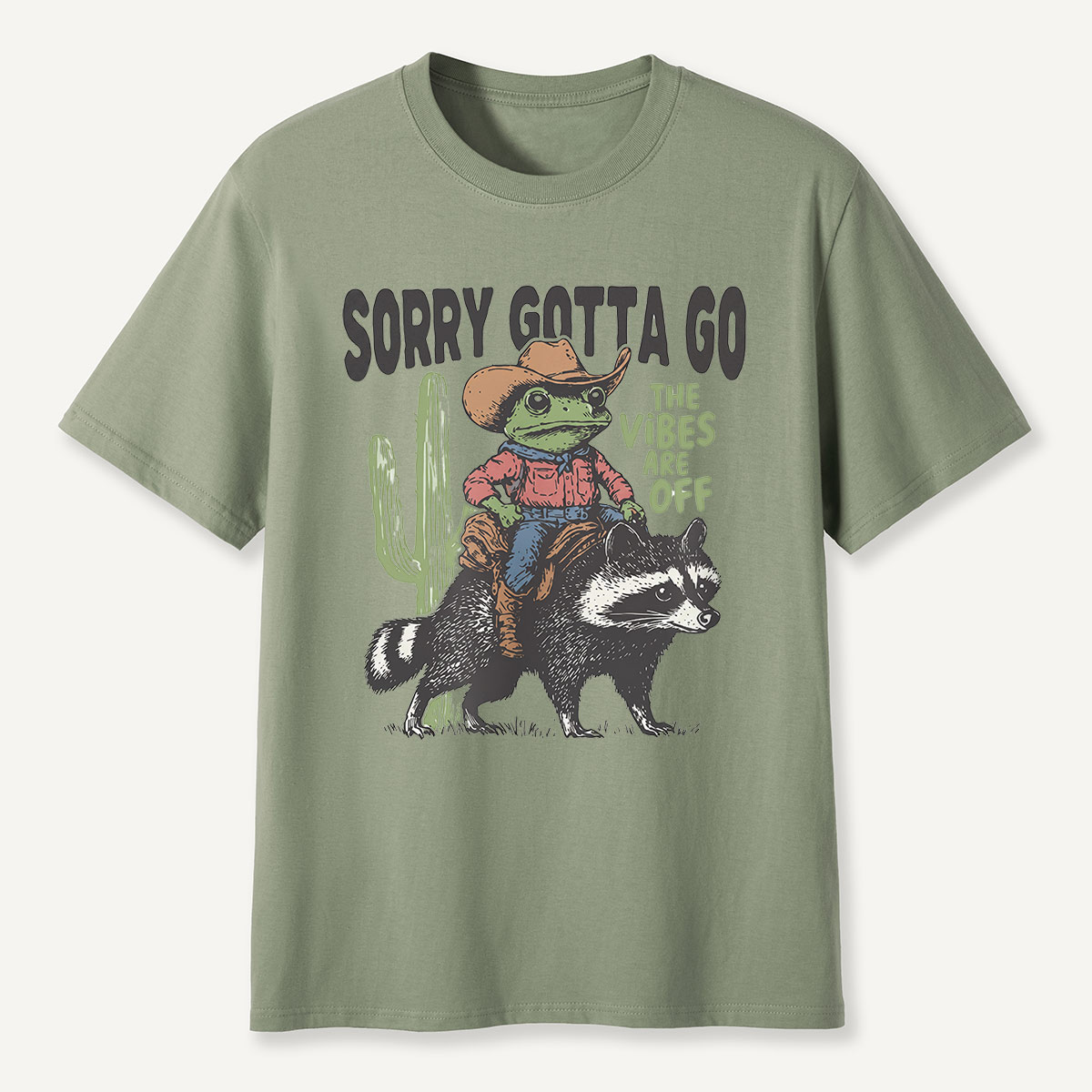 Sorry Gotta Go Cowboy Frog Riding Raccoon T-Shirt