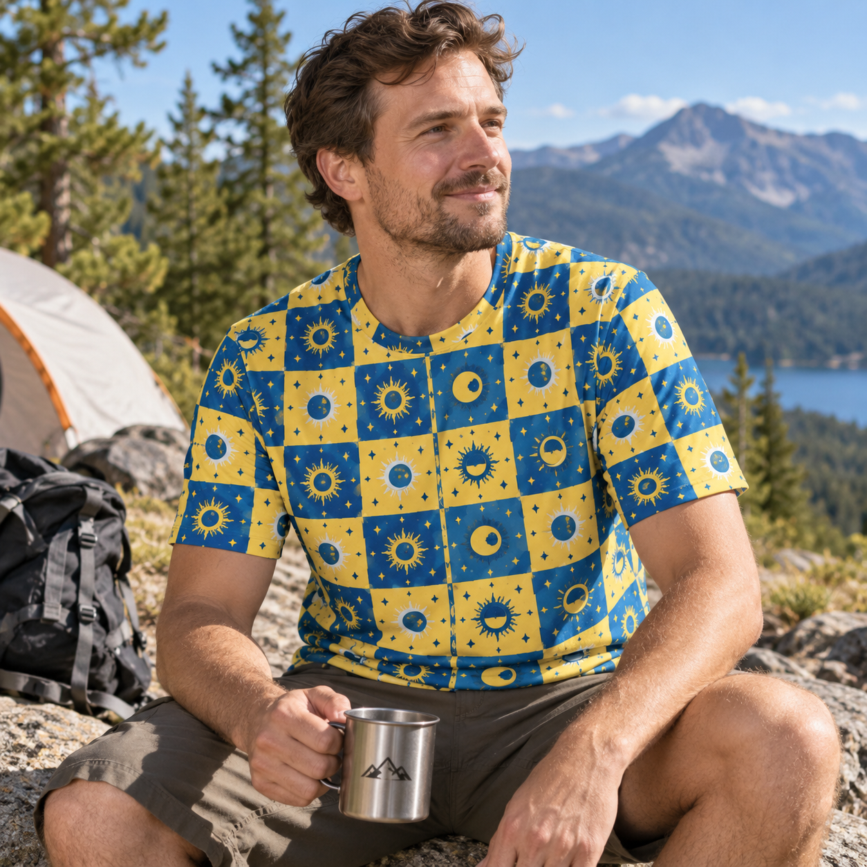 Sun Moon Checkerboard Premium Pure Cotton Tee
