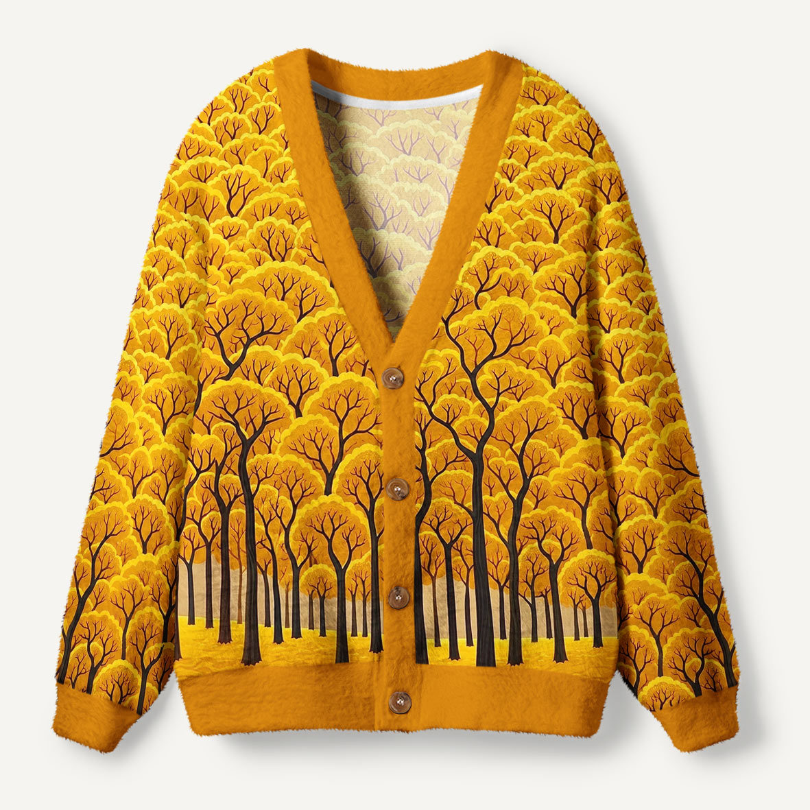 Golden Autumn Forest Pattern Ugly Cardigan Sweaters