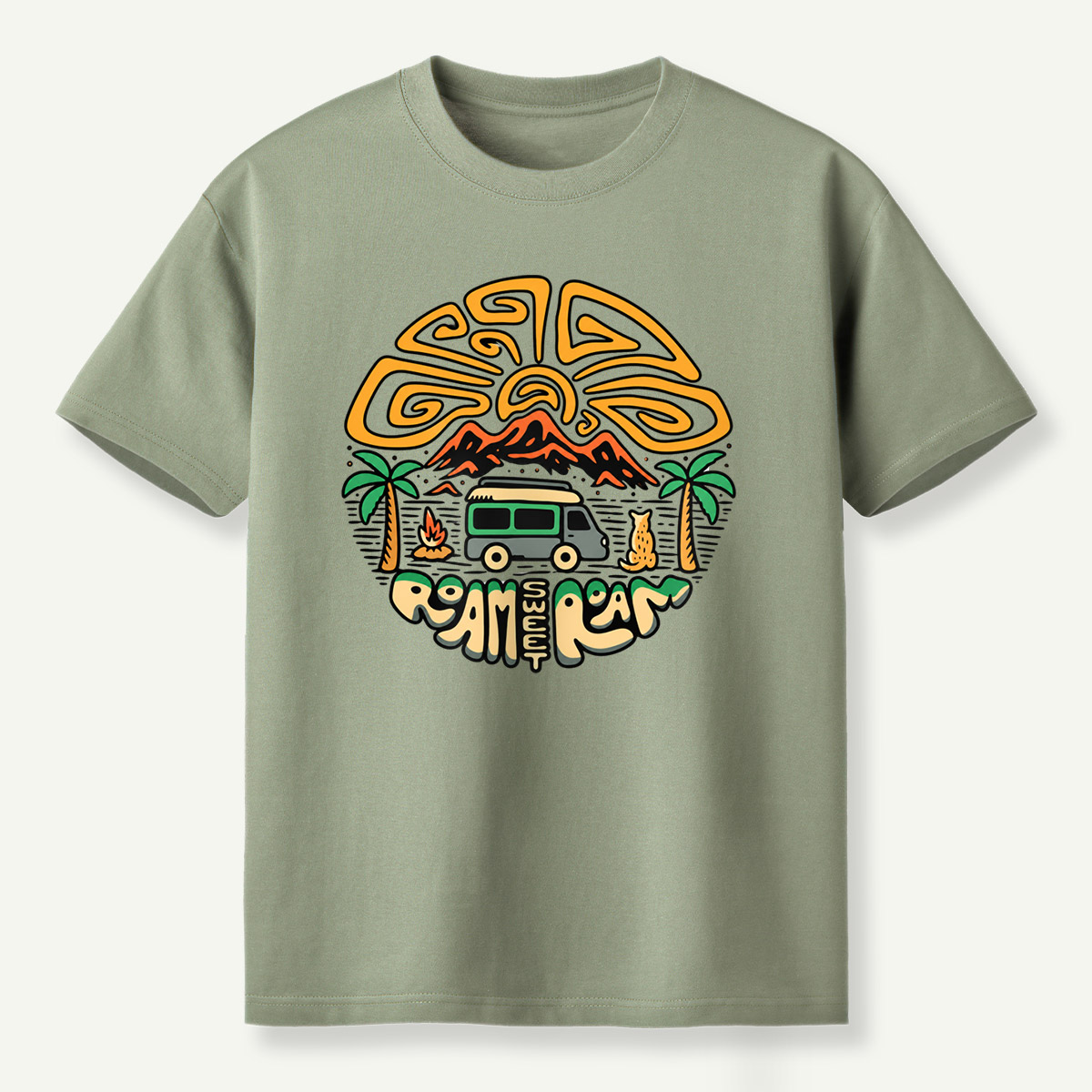 Roam Wild Camper Van Mountain Camping Adventure T-Shirt