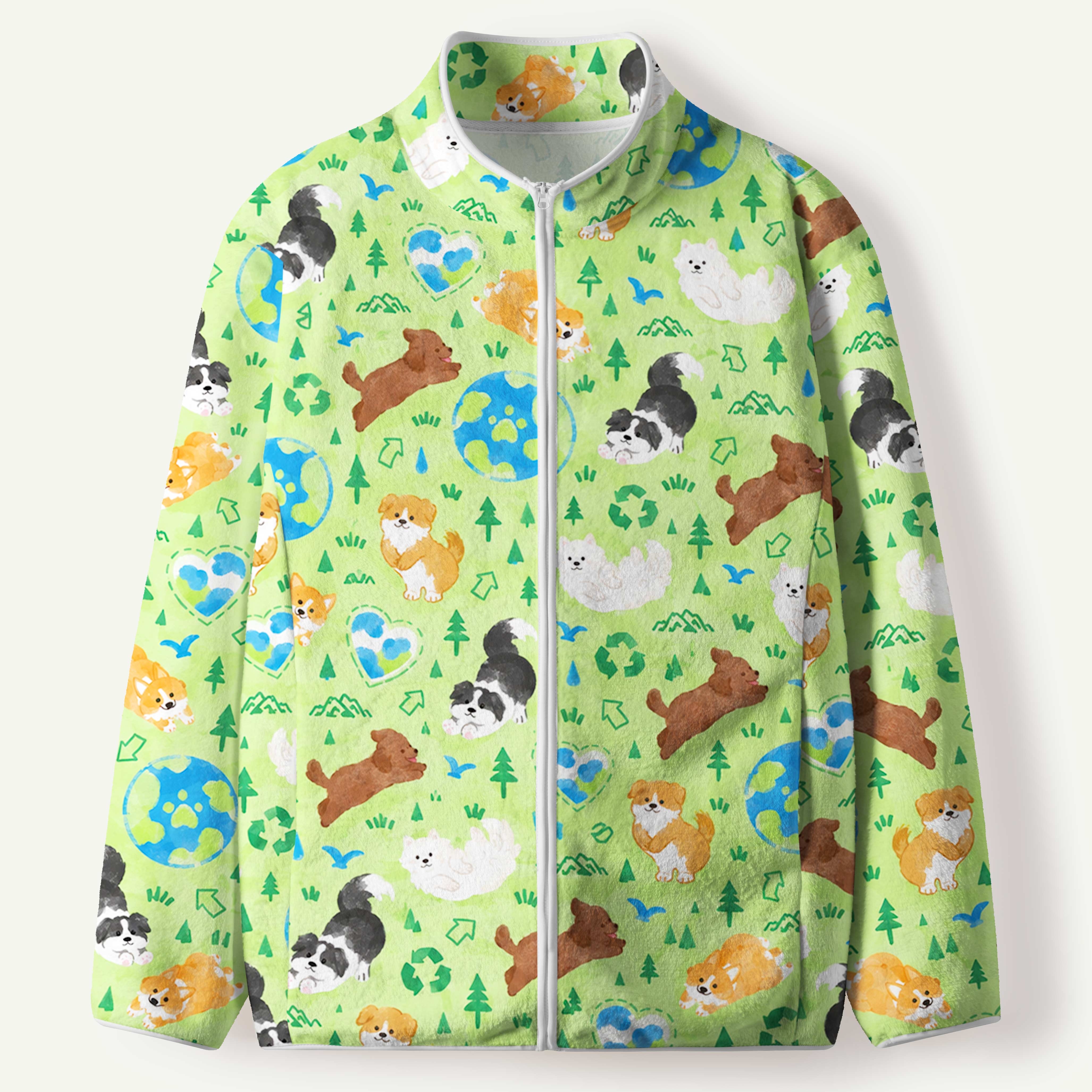 Dogs Around The Green Earth Men's Flannel Zip Front Cardigan