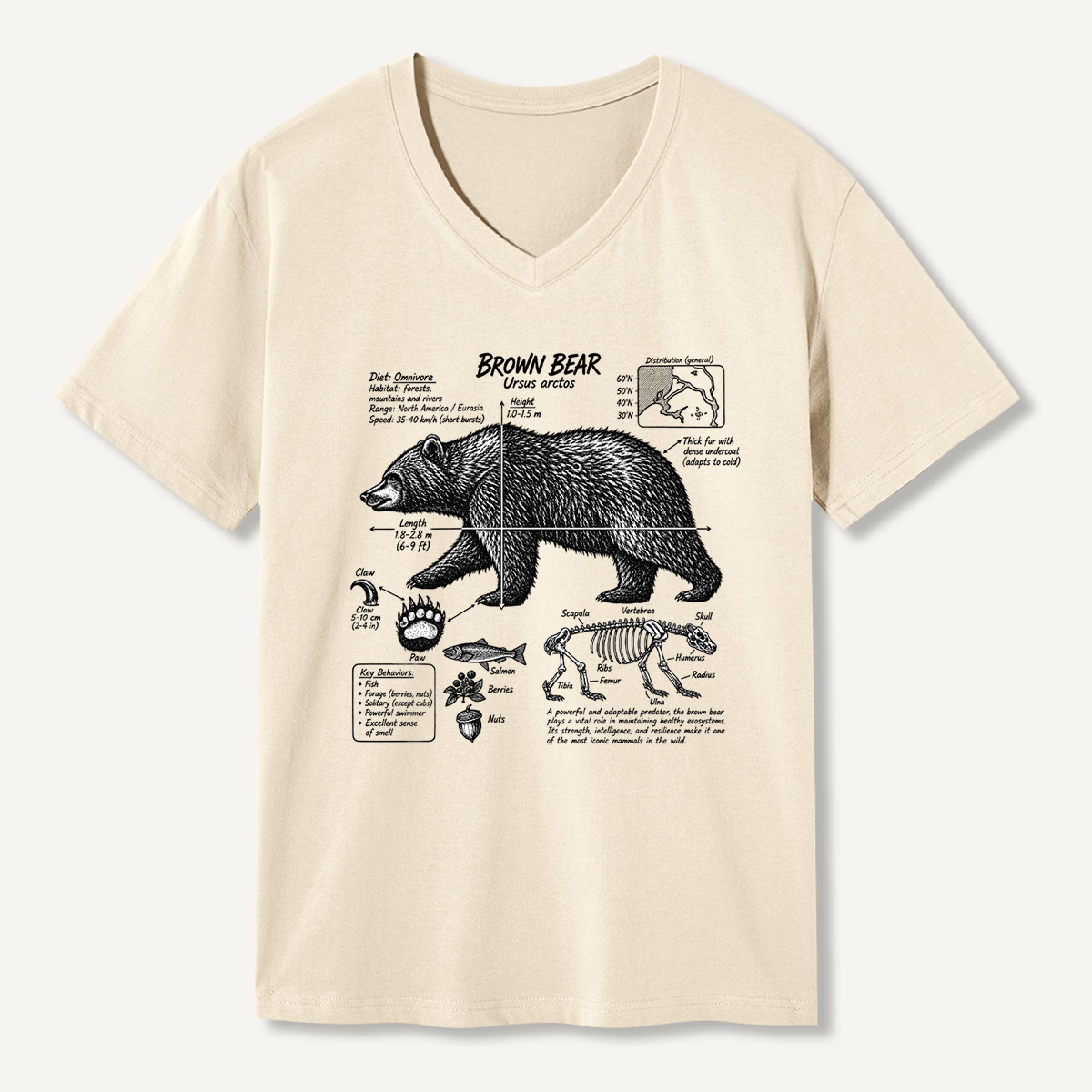 Brown Bear Wildlife Anatomy Field Guide V-neck T-Shirt