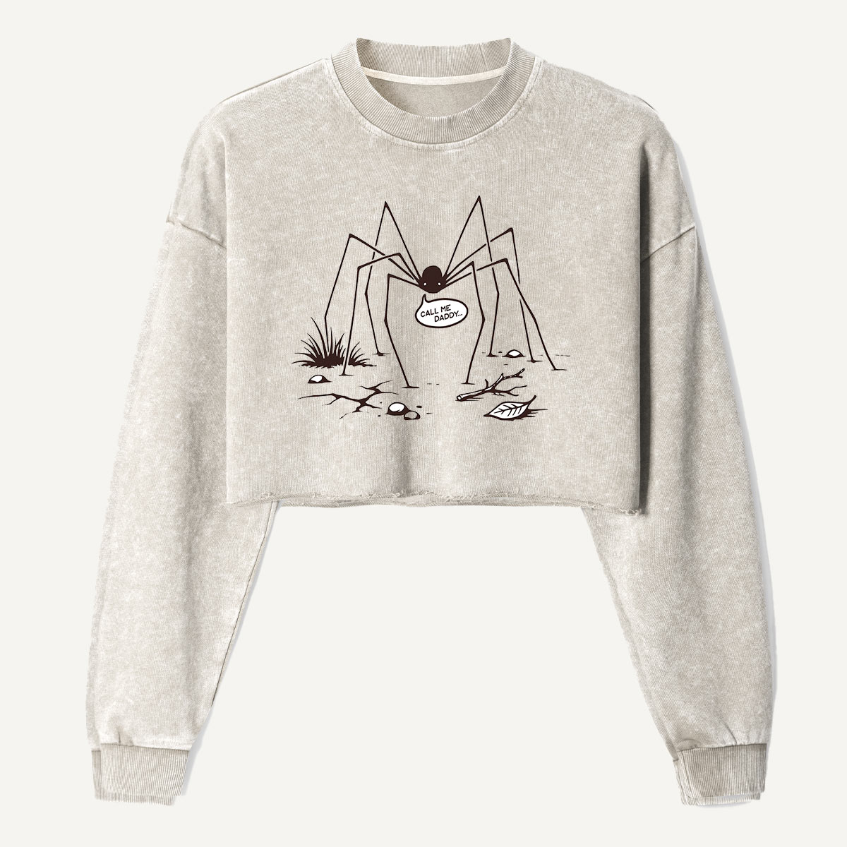 Smiling Spider Long Legs Sketch Women's Washed Cropped Sweatshirt