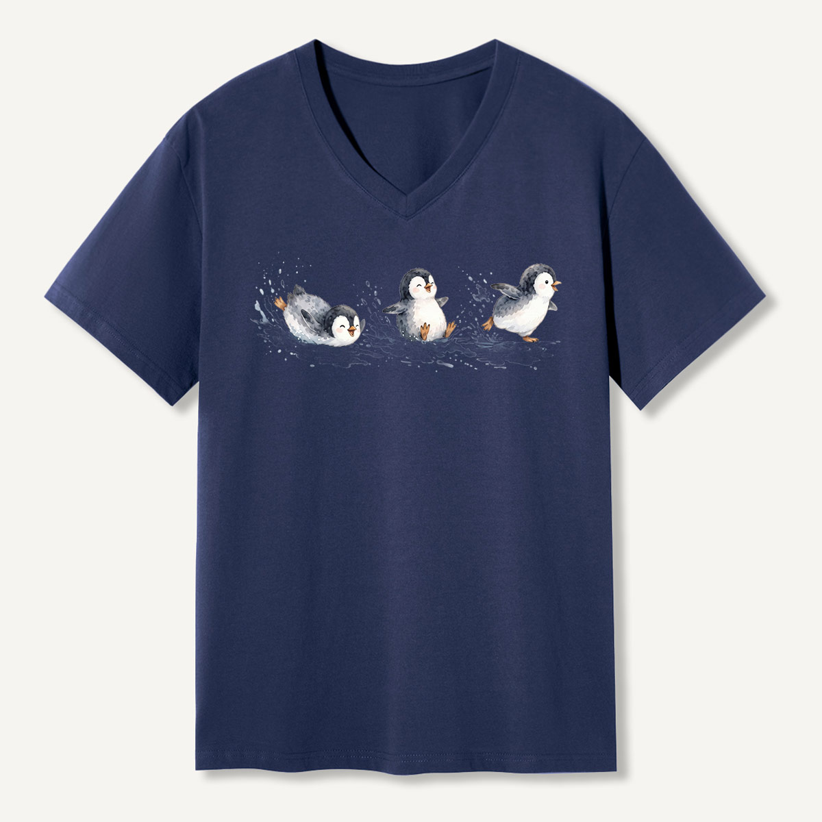 Sliding Penguins Snow Day V-neck T-Shirt