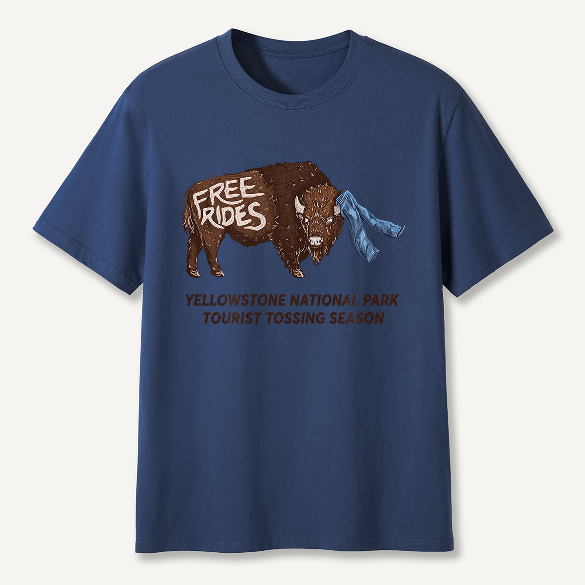 Yellowstone Tourist Tossing Season Free Rides Bison T-Shirt