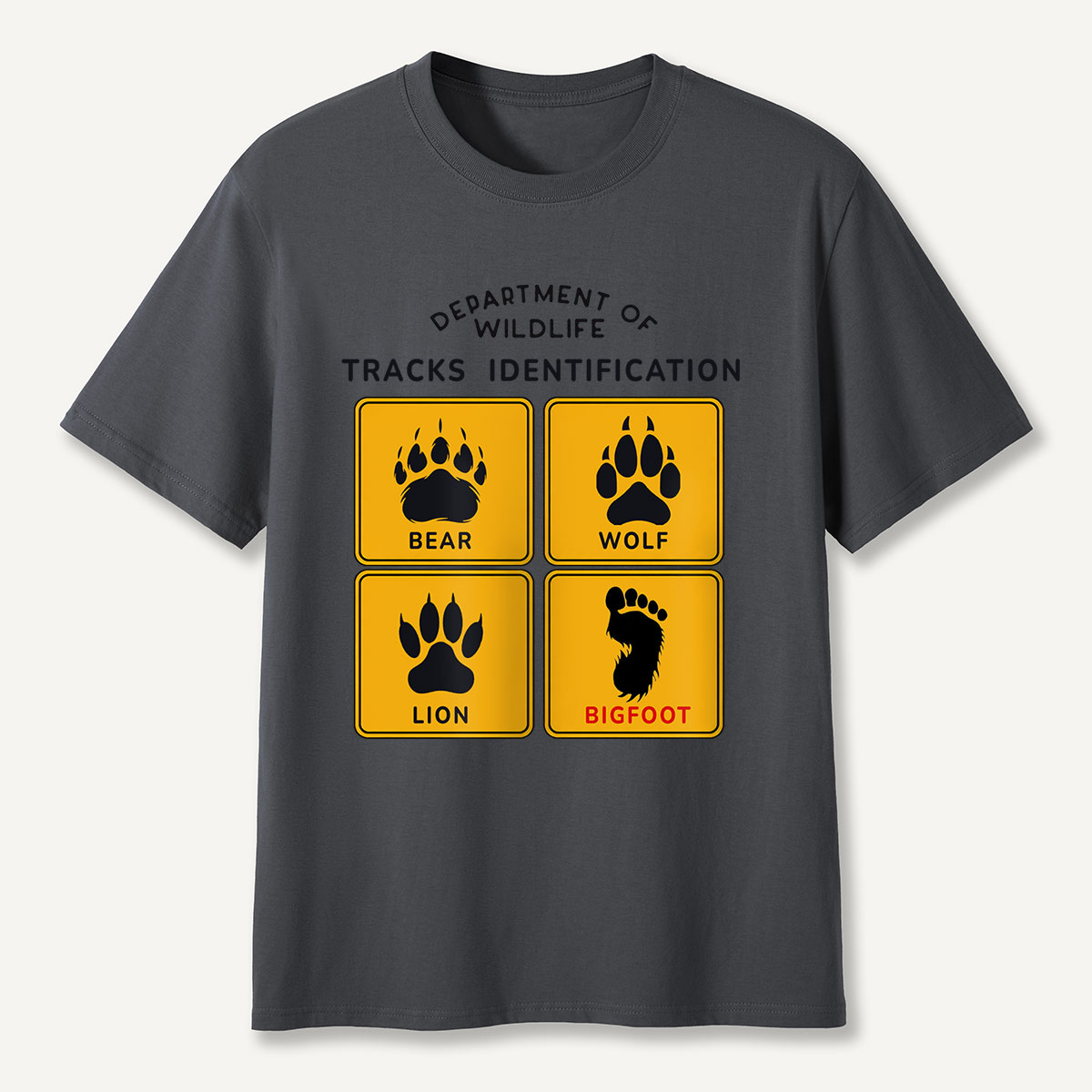 Department of Wildlife Tracks Identification Bear Wolf Lion Cryptids T-Shirt