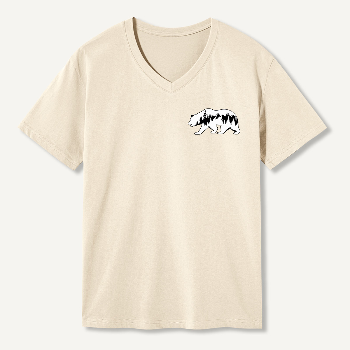 Minimal Forest Bear Silhouette V-neck T-Shirt