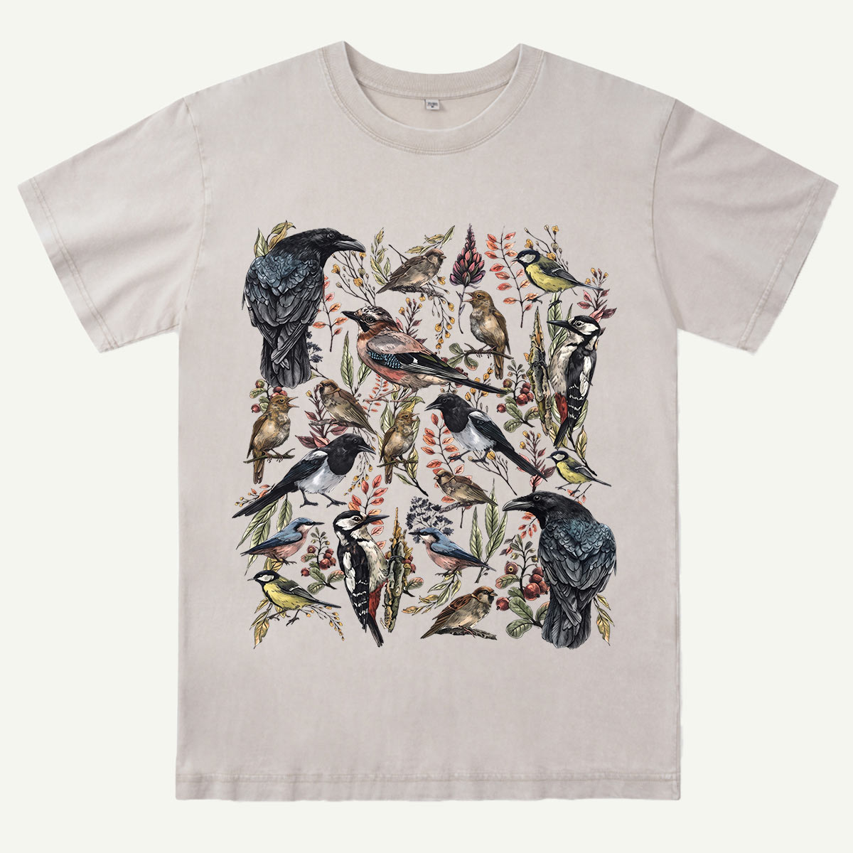 Vintage Wild Birds Botanical Washed T-Shirt