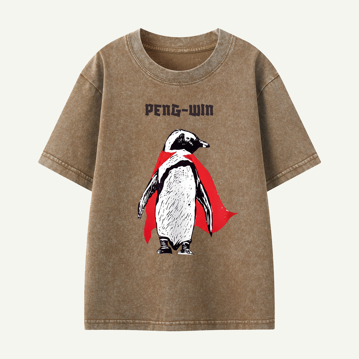 Superhero Peng-win Kids Washed T-Shirt