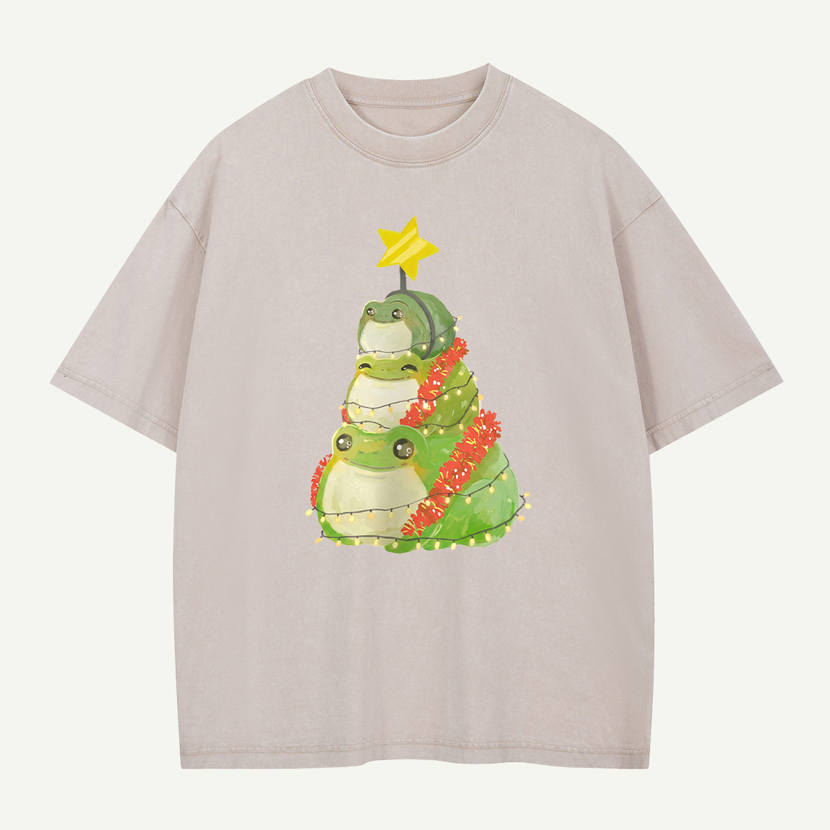 Frogs Around the Christmas Tree Washed T-Shirt