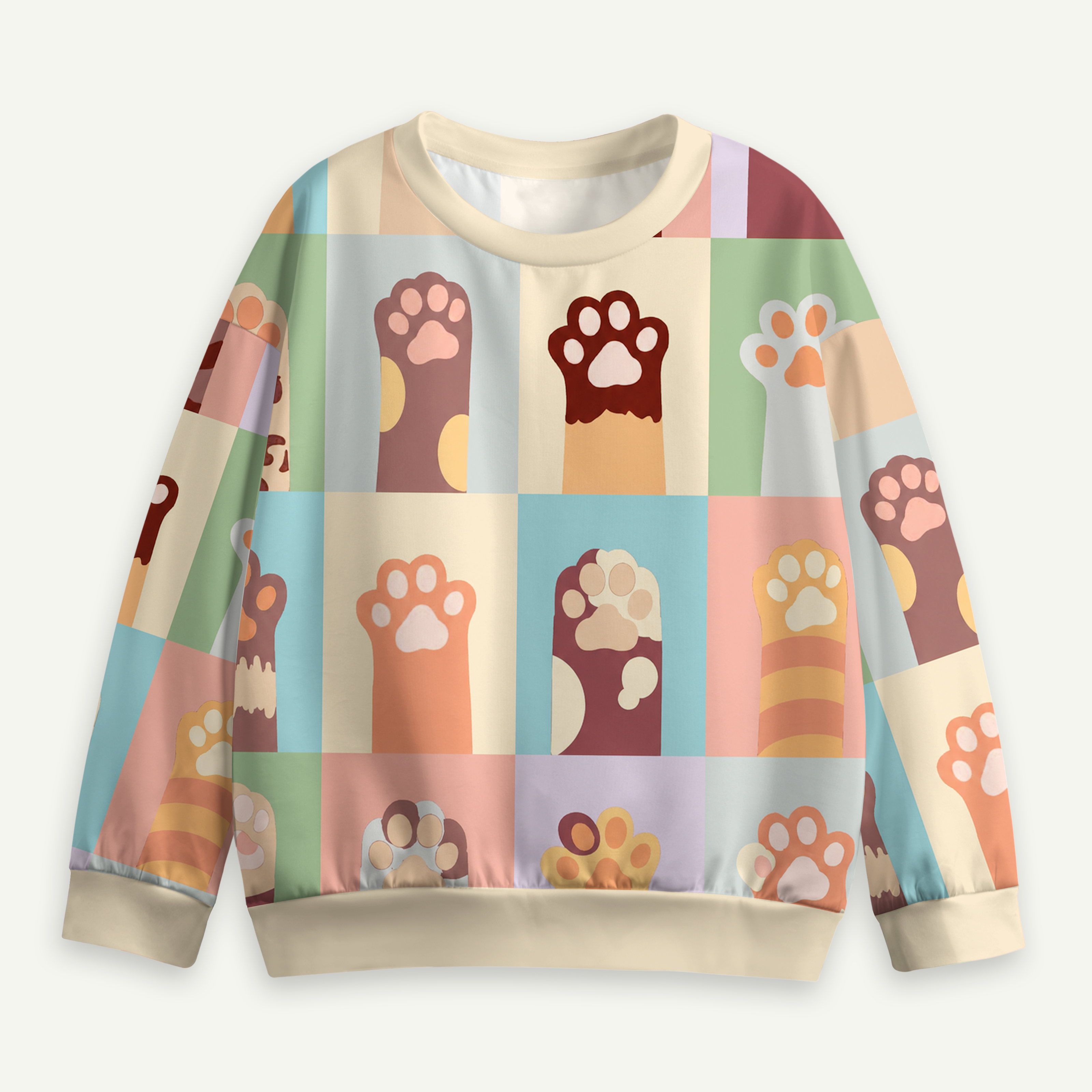 Colorful Cat Paws Patchwork Kids All-over Printed Sweatshirt