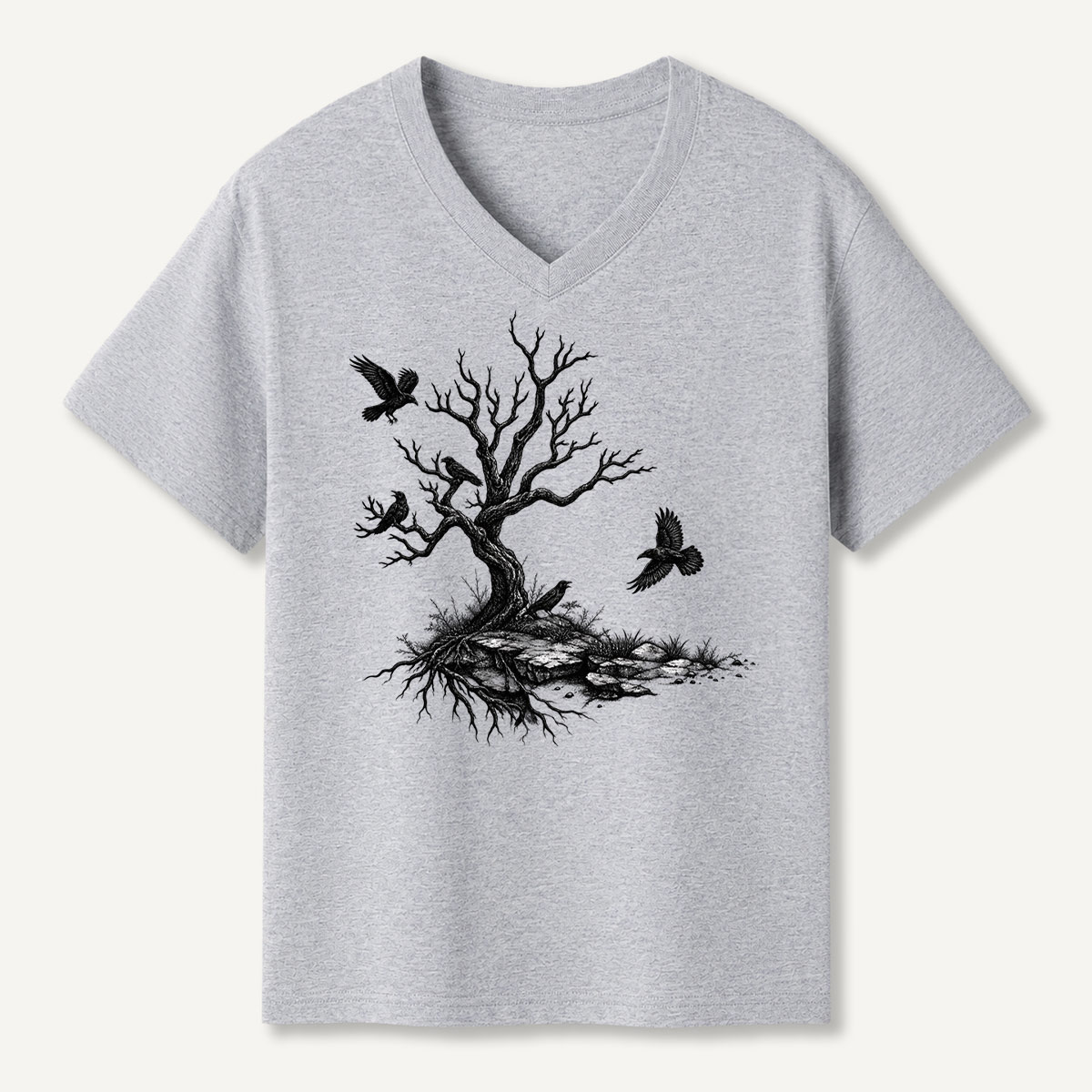 Dead Tree Raven Dark Nature V-neck T-Shirt