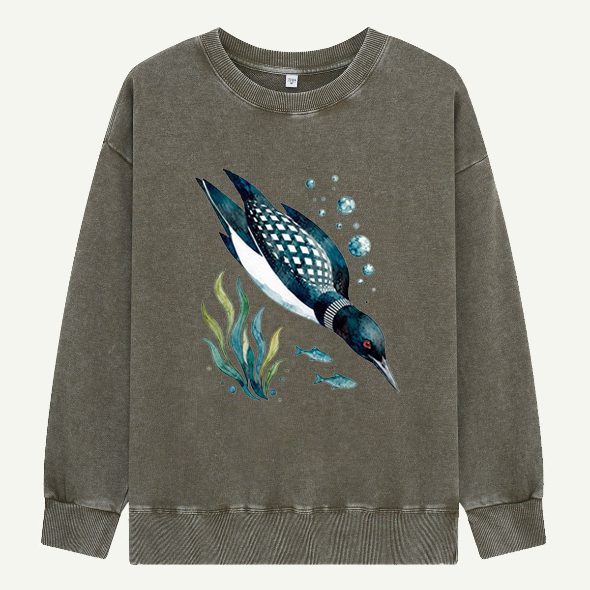 Loon Goes Fishing Washed Sweatshirts