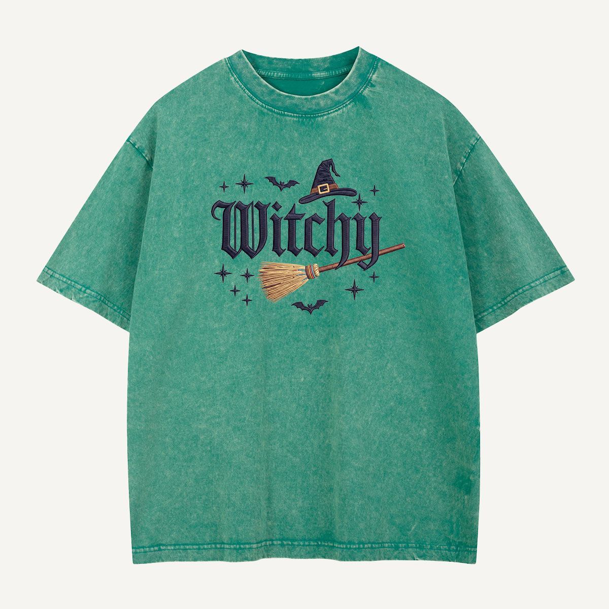 Witchy Nights & Bat Flights Embroidered Washed T-Shirt