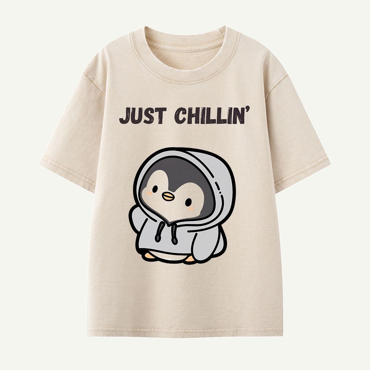 Just Chillin’ Hoodie Penguin Kids Washed T-Shirt