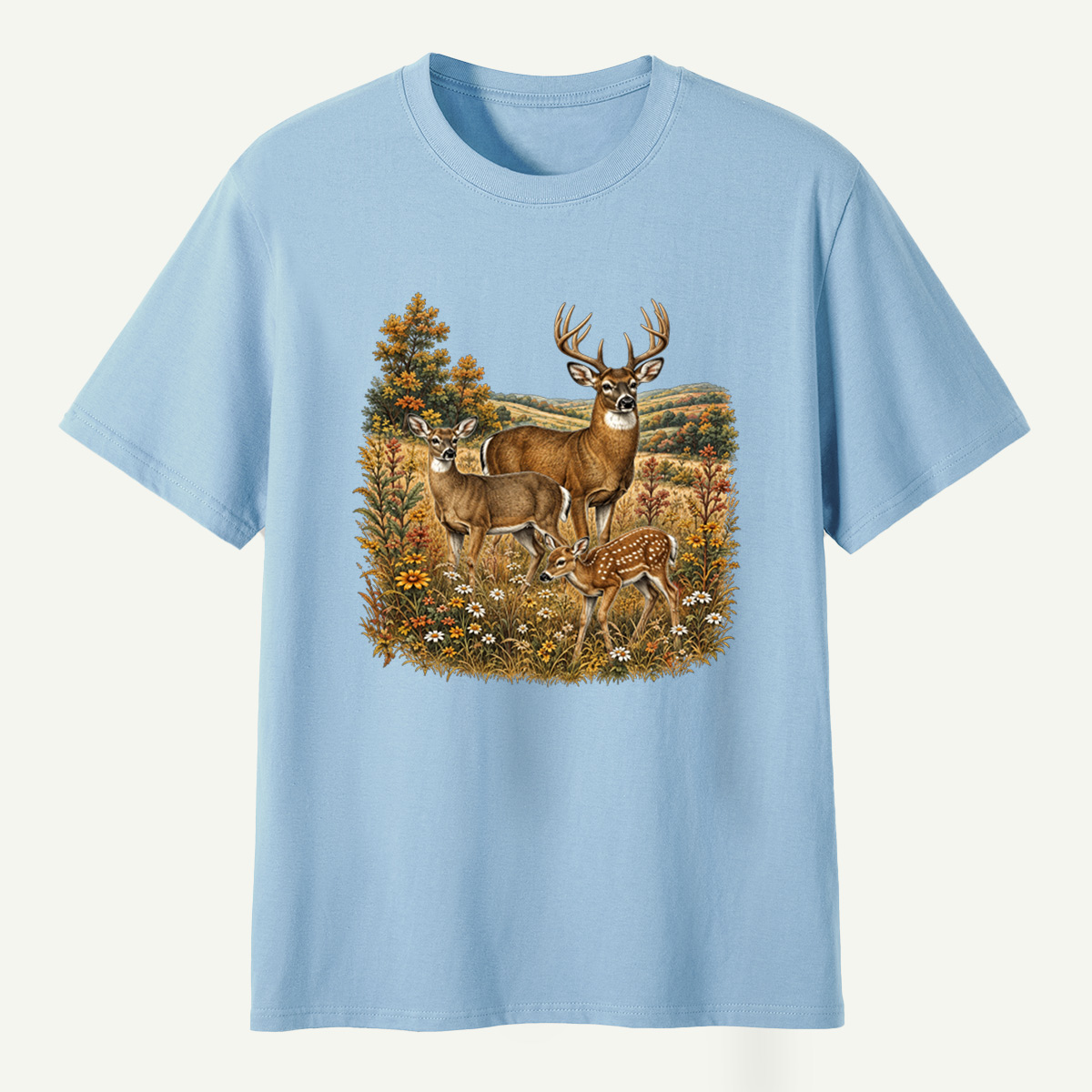 Autumn Deer Family Meadow Scene T-Shirt