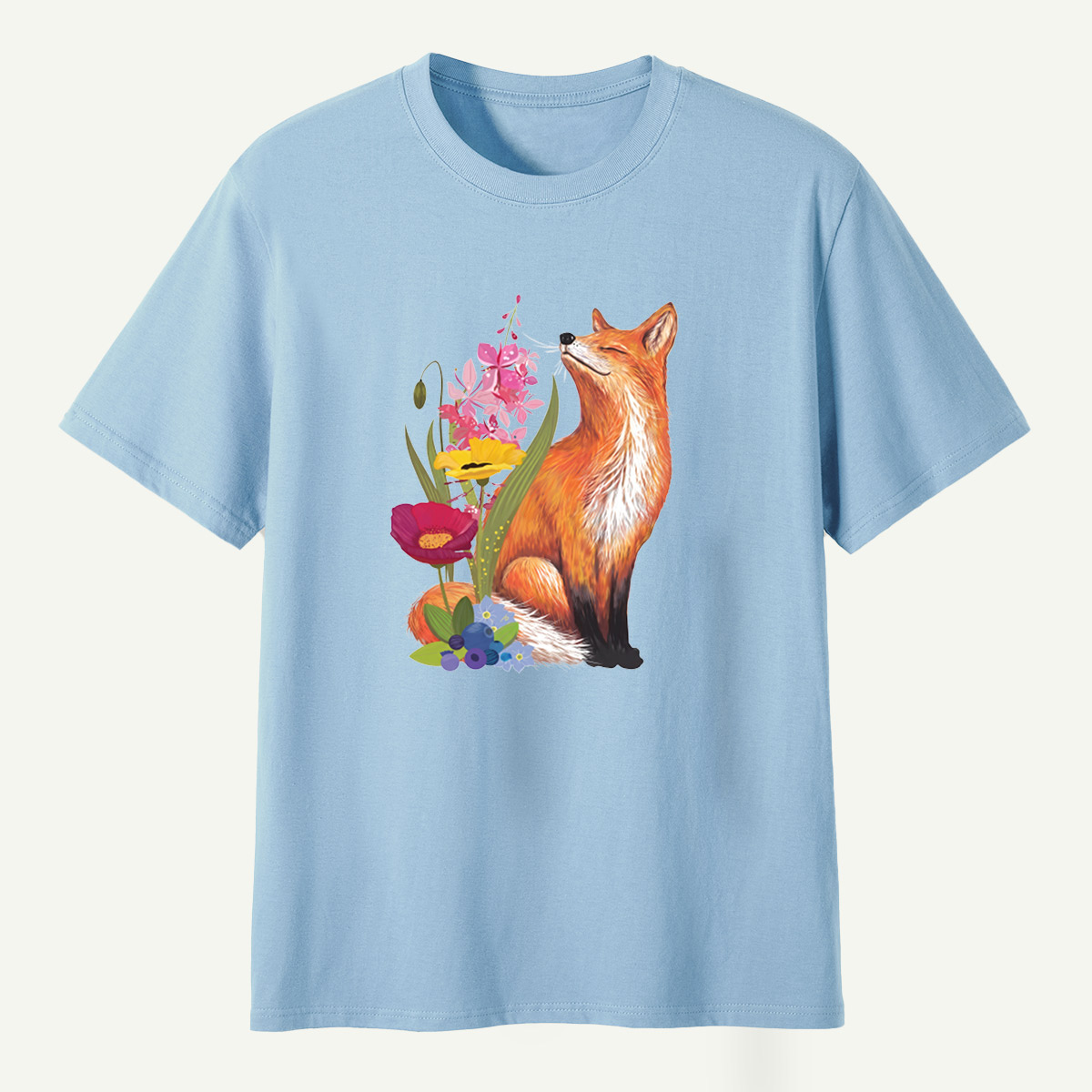 Red Fox Wildflower Blueberry Botanical Garden T-Shirt