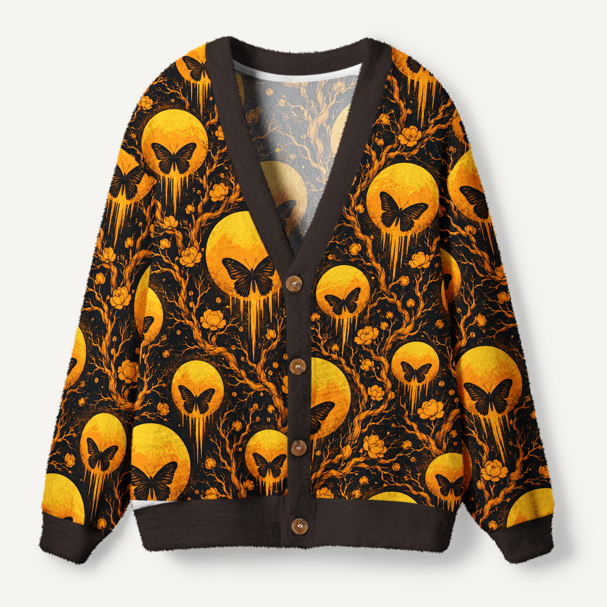 Midnight Butterfly Beneath The Golden Moon Ugly Cardigan Sweaters