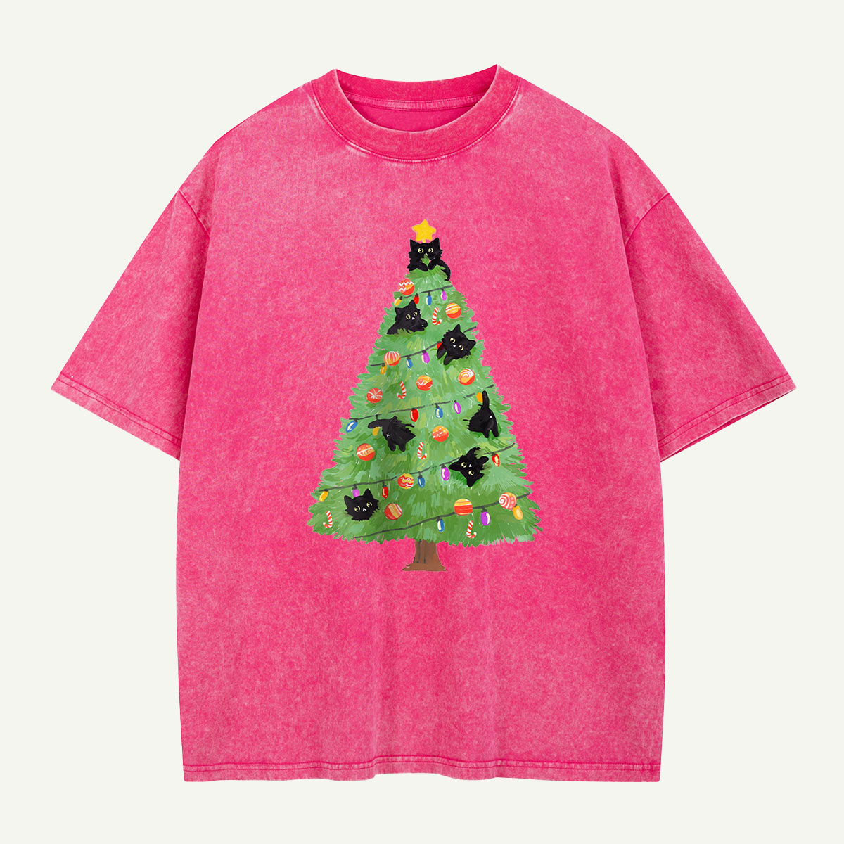 Cats in the Christmas Tree Washed T-Shirt