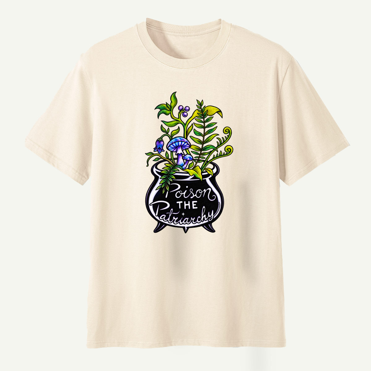 Poison The Patriarchy Mushroom Cauldron Botanical Potion T-Shirt