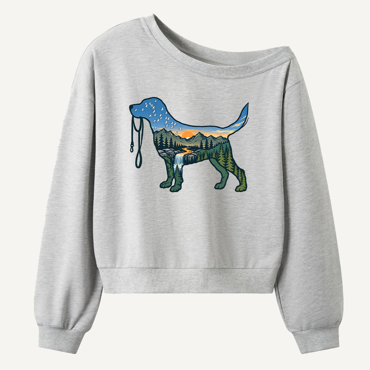 Prehistoric Camping Dinosaur Silhouette Women Off Shoulder Sweatshirt