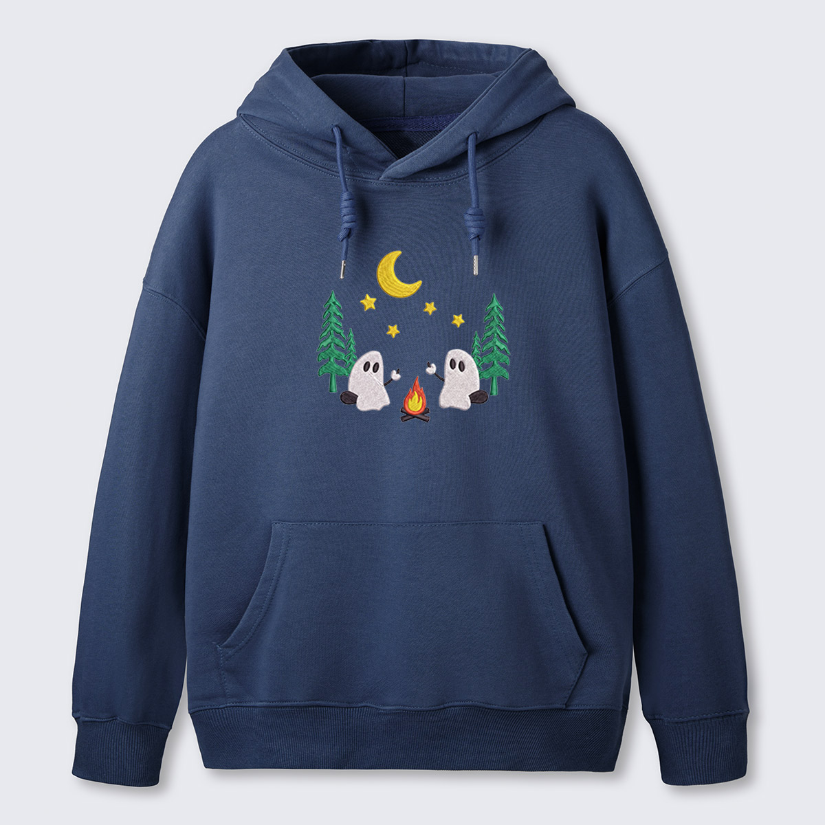 Ghosts Around Campfire Embroidered Cotton Hoodie