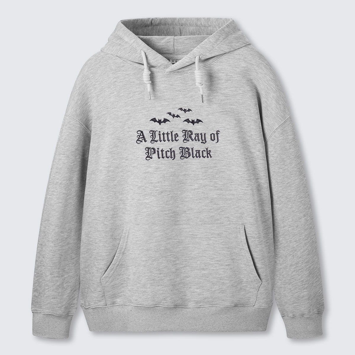 A Little Ray of Pitch Black Bats Embroidered Cotton Hoodie